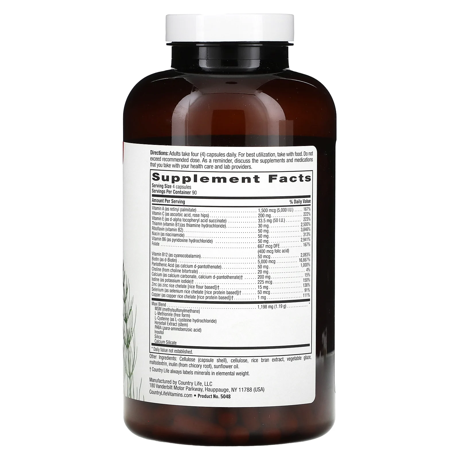 Country Life, Maxi-Hair Plus, 5000 мкг, 360 вегетарианских капсул (1250 мкг в 1 капсуле)