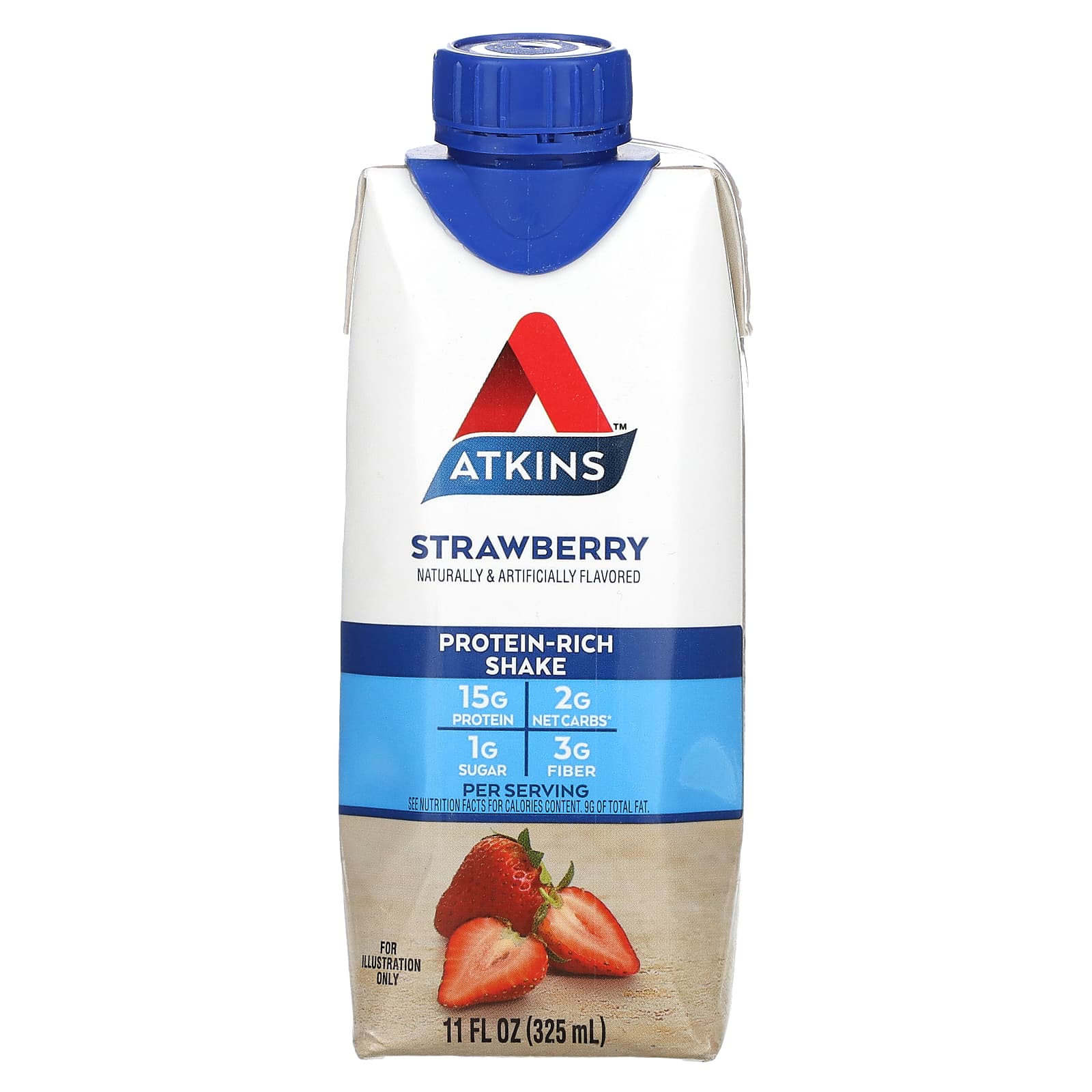 Atkins, Насыщенный протеином коктейль, клубника, 4 коктейля, по 325 мл (11 жидк. Унций)