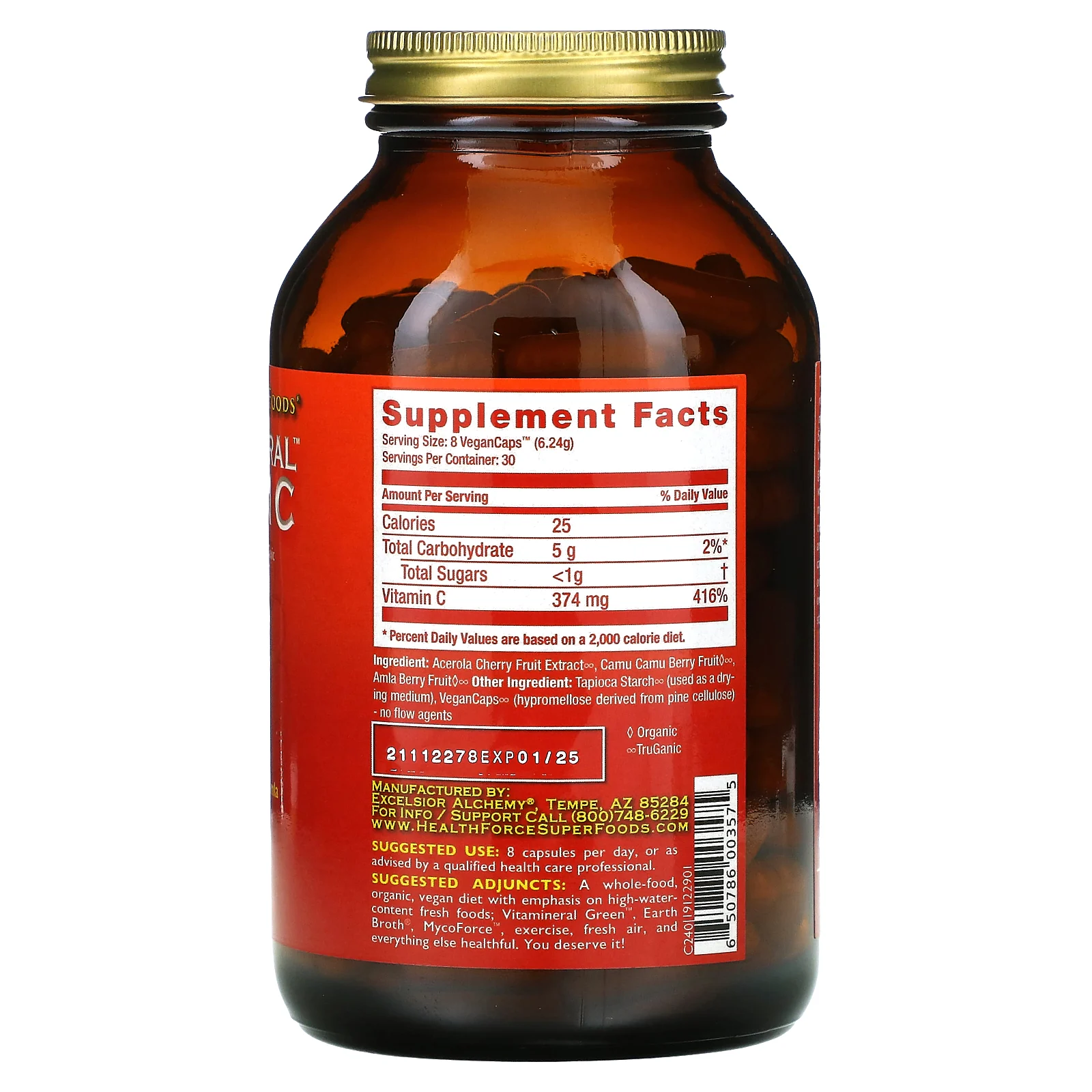 HealthForce Superfoods, По-настоящему натуральный витамин C, версия 3, 240 веганских капсул