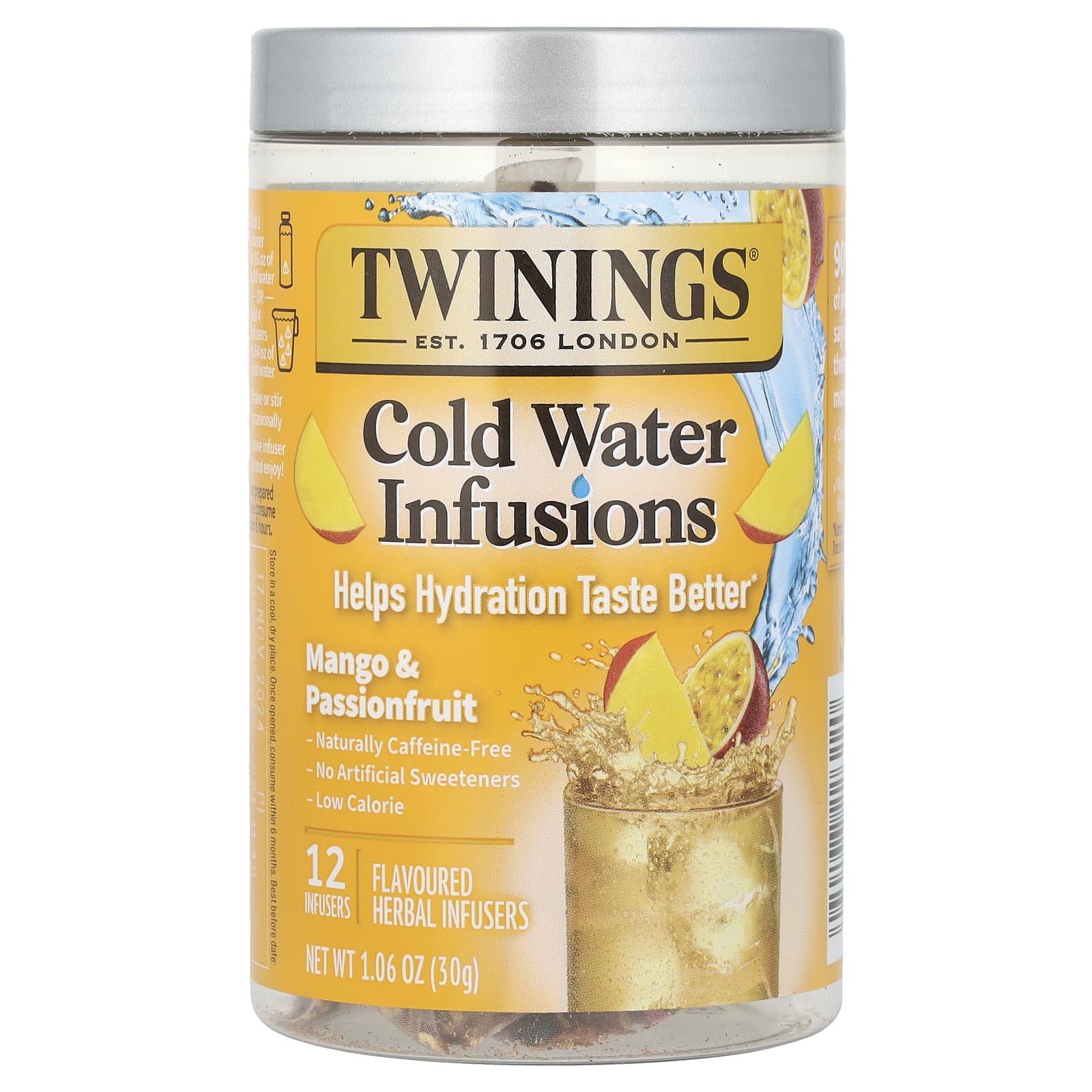 Twinings, Cold Infuse, ароматизатор для холодной воды, манго и маракуйя, 12 шт., 30 г (1,06 унции)