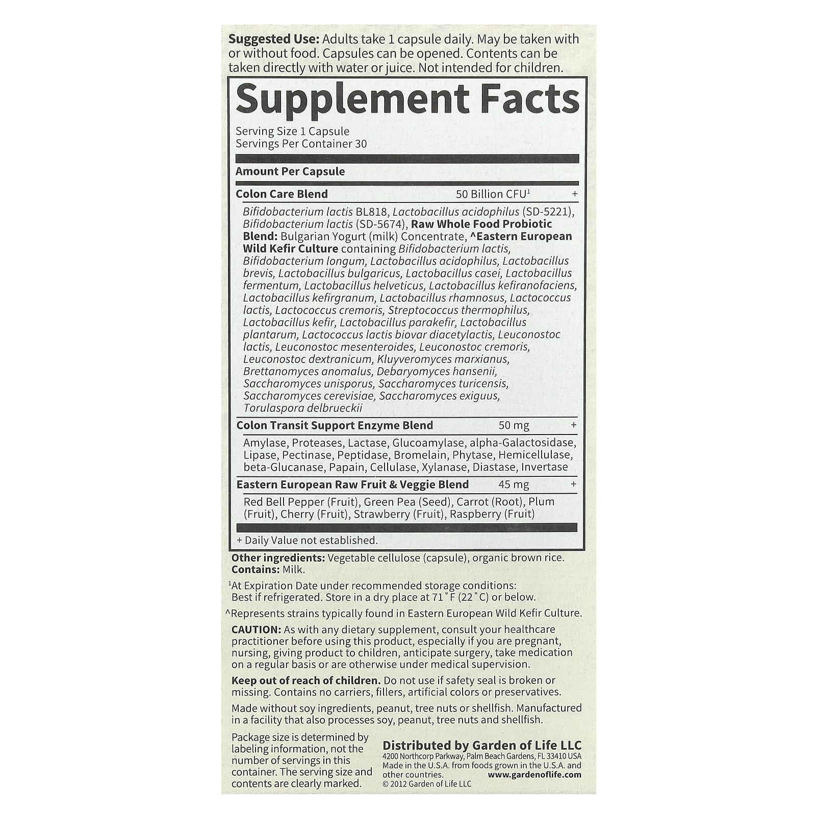 Garden of Life, RAW Probiotics, Colon Care, необработанные пробиотики для поддержки здоровья кишечника, 30 вегетарианских капсул