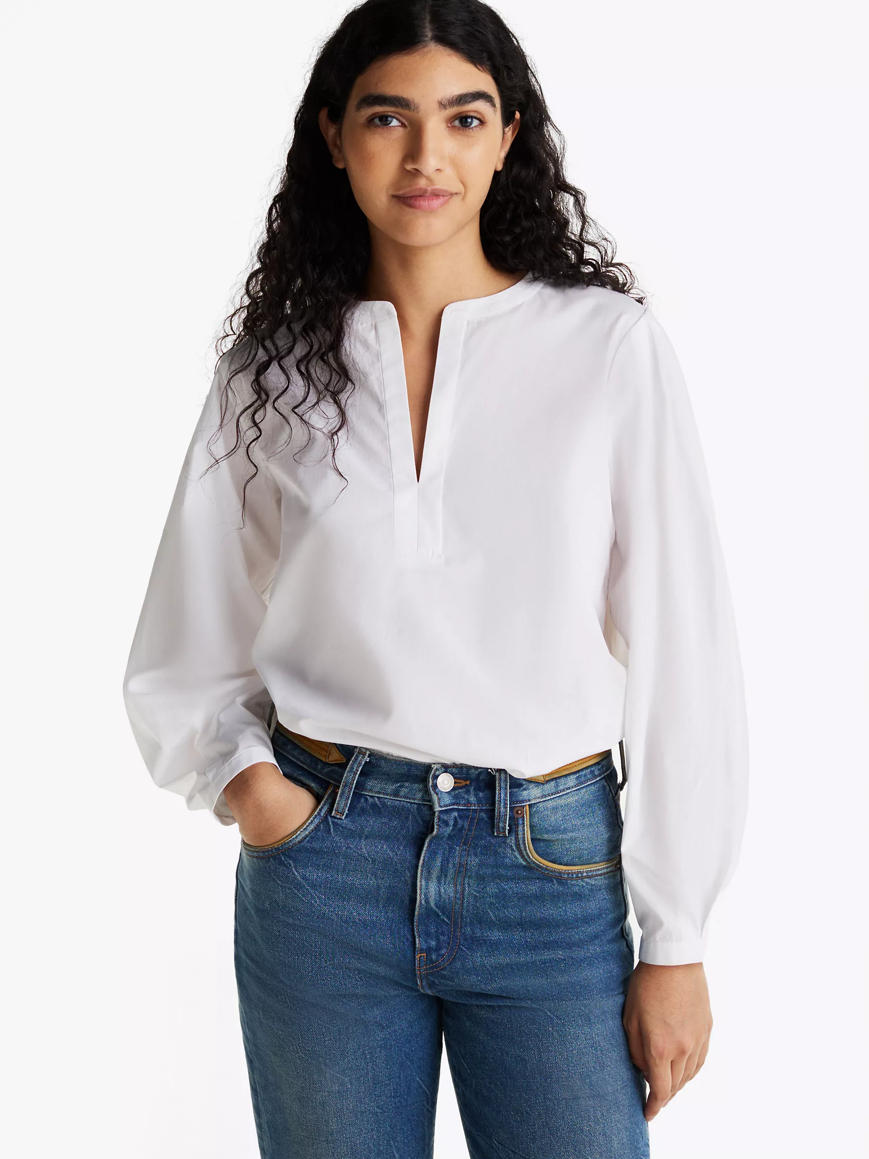 Женский топ Tommy Hilfiger, Топ из поплина с V-образным вырезом и фасоном пуловера