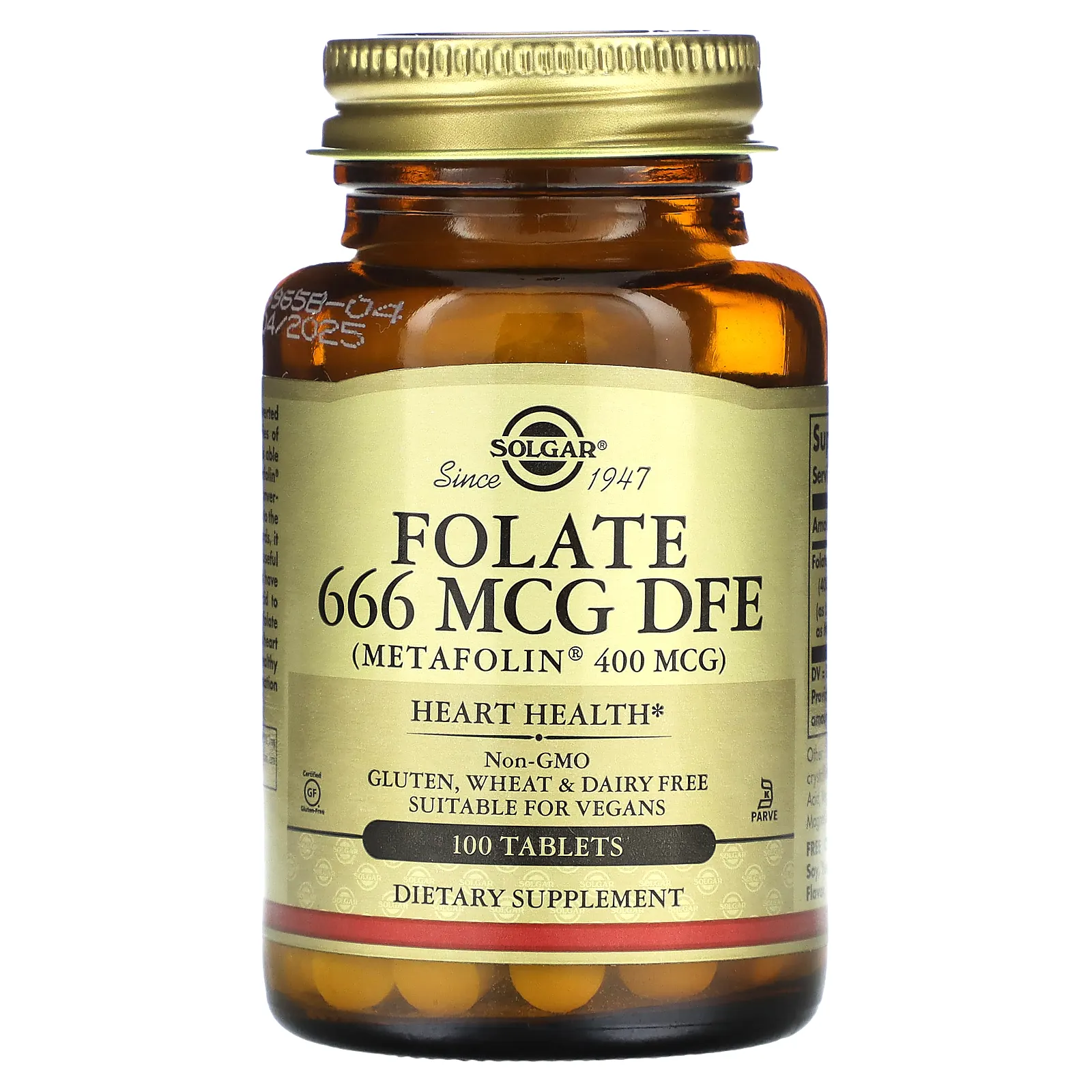 Solgar, фолат, 666 мкг, 100 таблеток (666 мкг DFE в 1 таблетке)