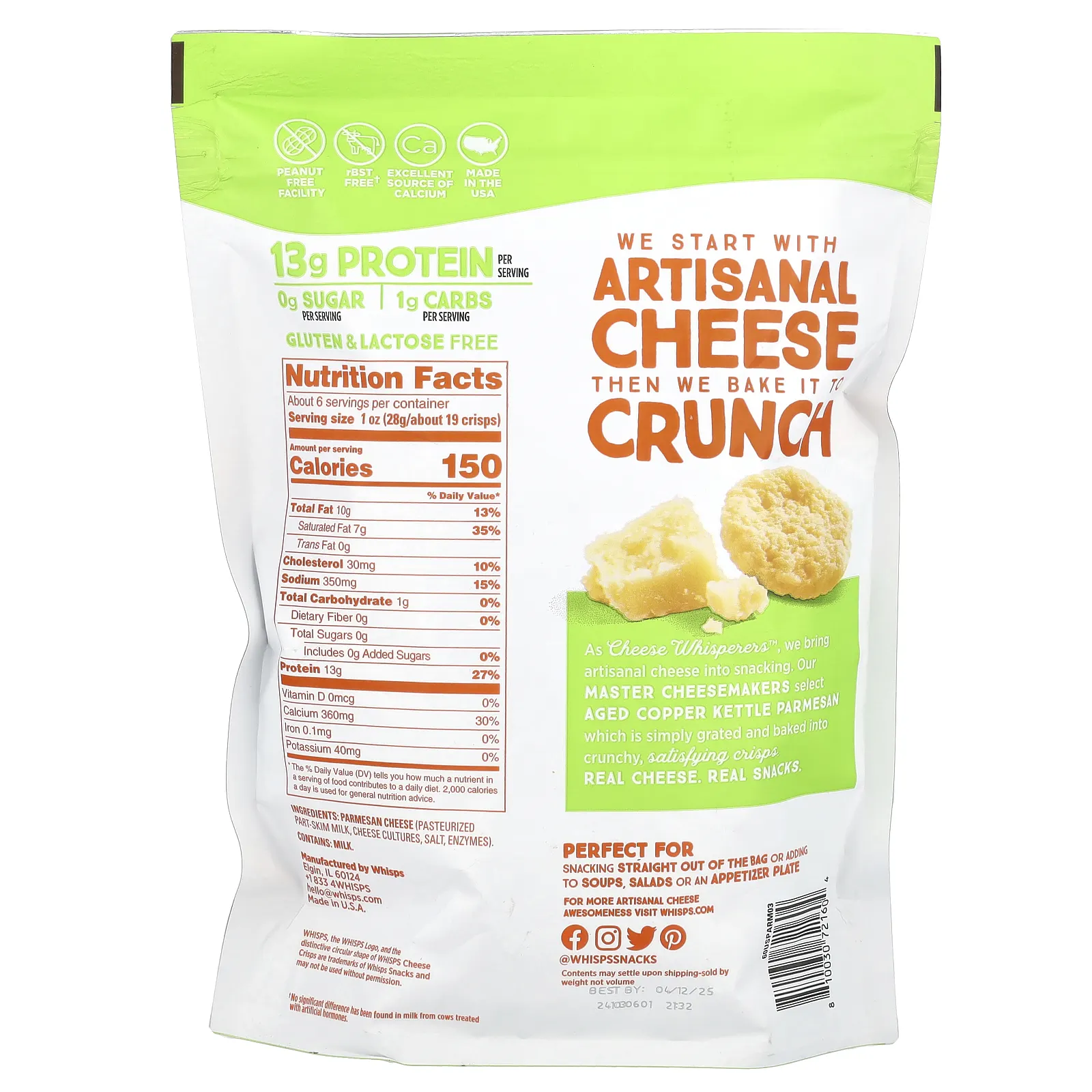 Whisps, Чипсы с пармезаном, семейные, 170 г (6 унций)