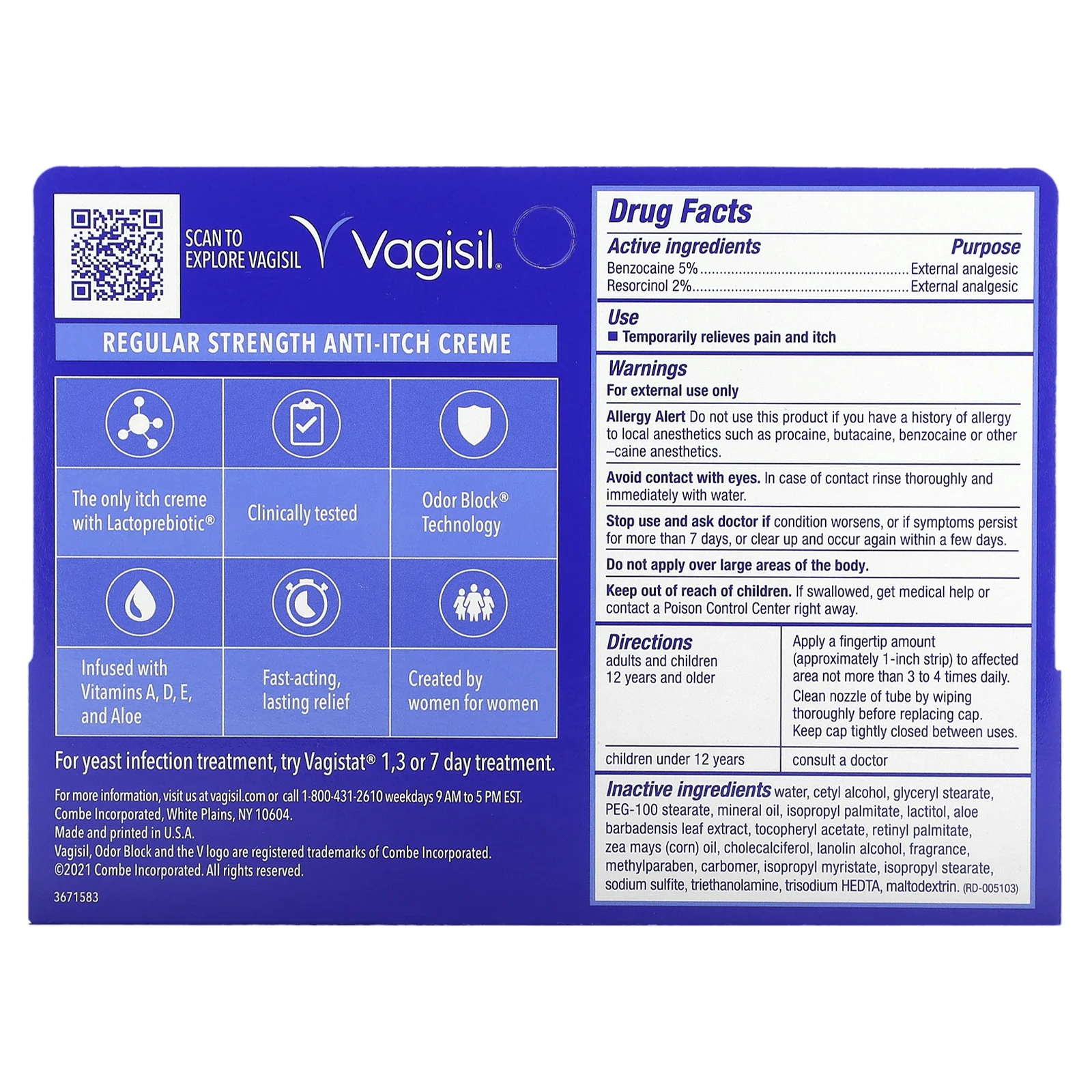 Vagisil, крем против зуда, обычной силы действия, 28 г (1 унция)