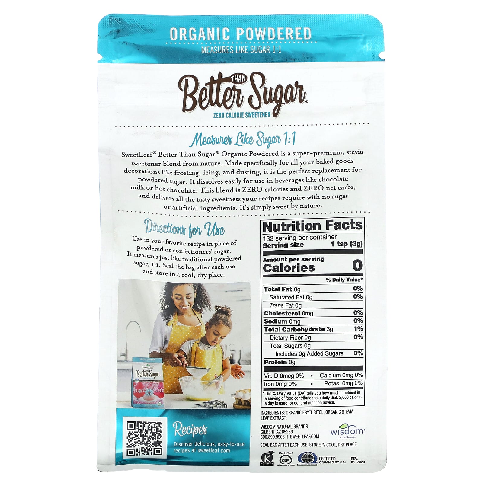 Wisdom Natural, SweetLeaf, лучше, чем сахар, органический порошок, 400 г (14 унций)