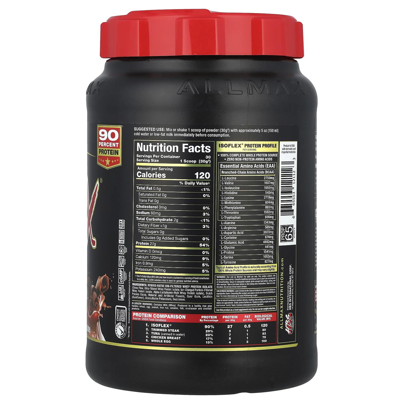 ALLMAX, Isoflex, чистый изолят сывороточного протеина (фильтрация ИСП частицами, заряженными ионами), со вкусом шоколада, 907 г (32 унции)