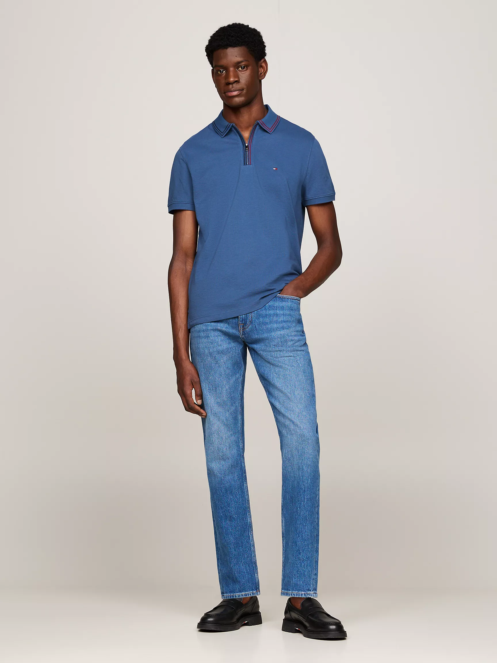 Мужское поло Tommy Hilfiger, Поло стандартного кроя с молнией и контрастной отделкой