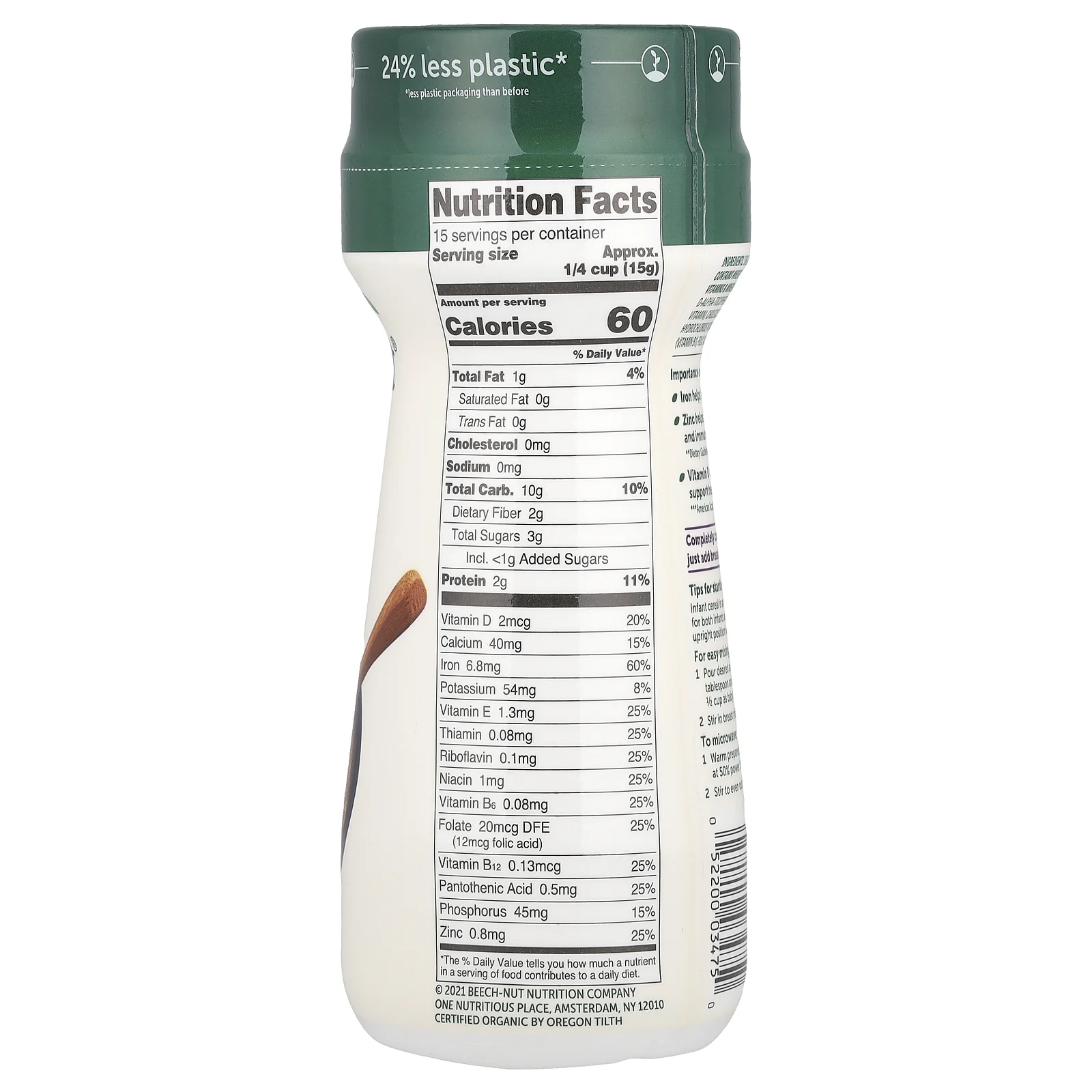 Beech-Nut, Organics Oatmeal, цельнозерновые детские каши, этап 1, 227 г (8 унций)