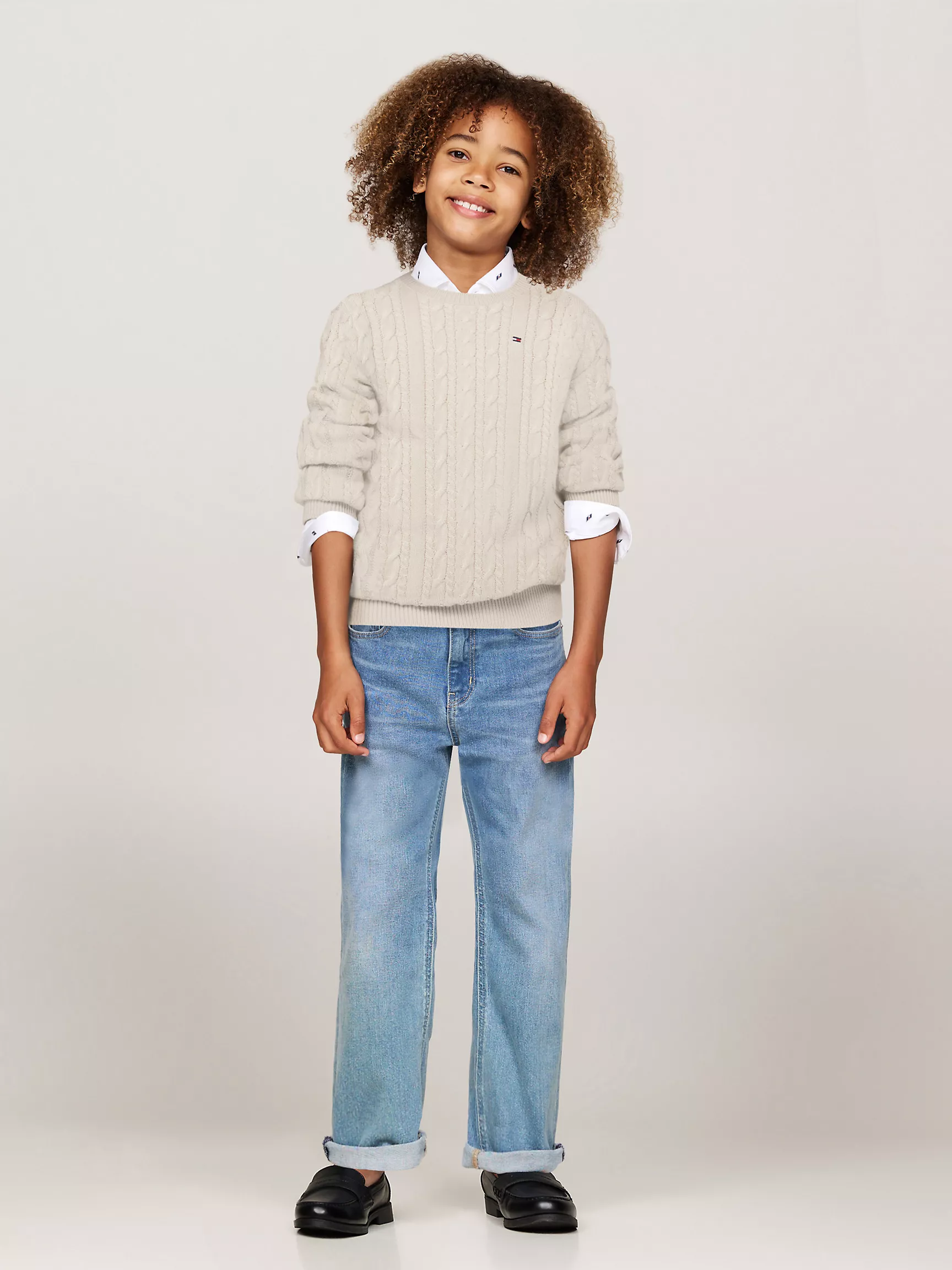 Свитер для мальчика Tommy Hilfiger, Детский вязаный свитер с узором "косы" и круглым вырезом