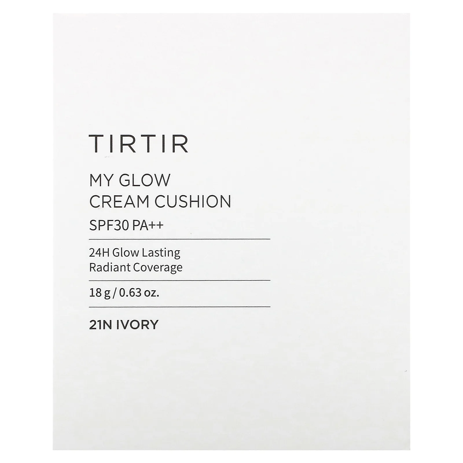 TIRTIR, My Glow Cream Cushion, SPF 30 PA ++, 21N цвет слоновой кости, 18 г (0,63 унции)