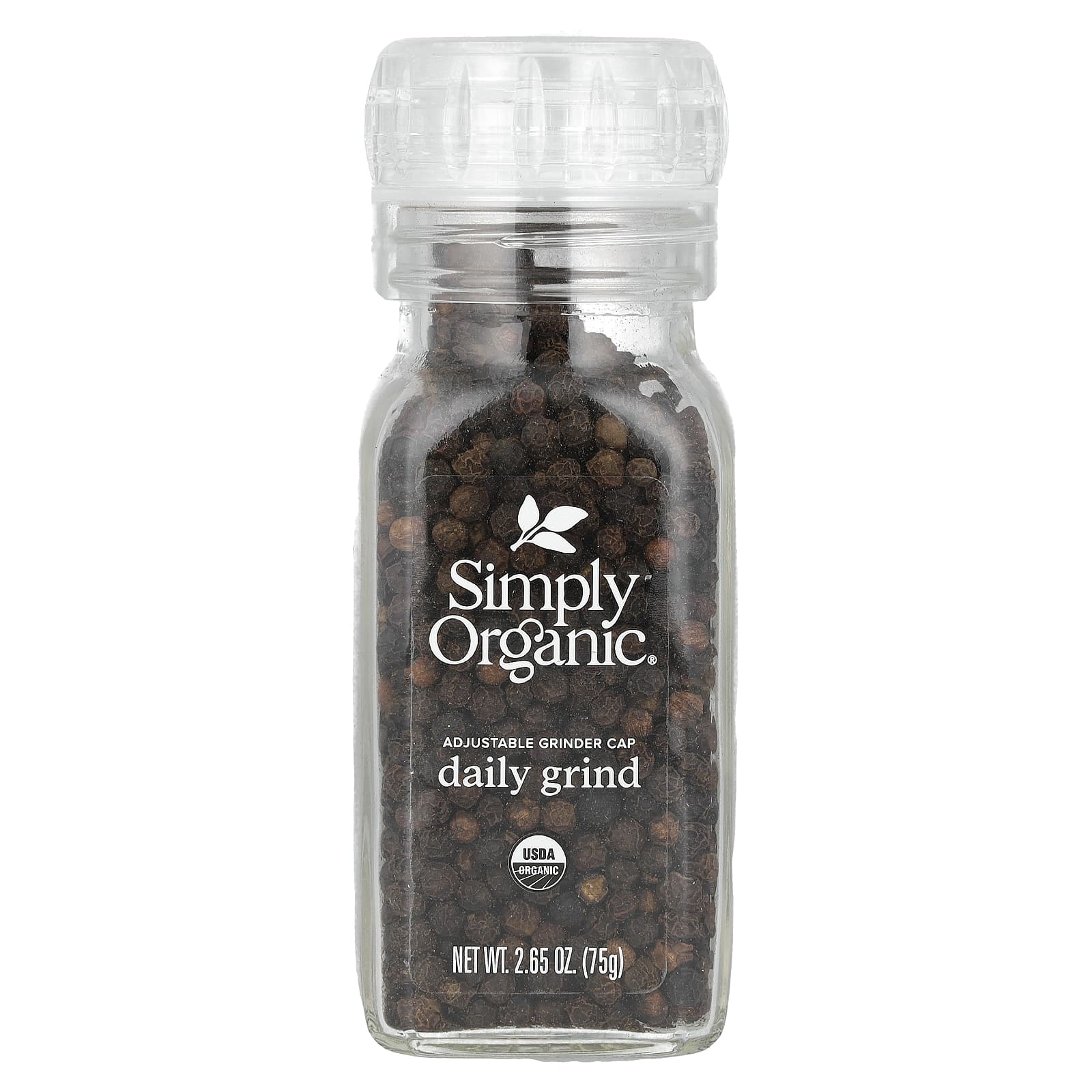 Simply Organic, Ручная мельница, чёрный перец-горошек, 2.65 унции (75 г)