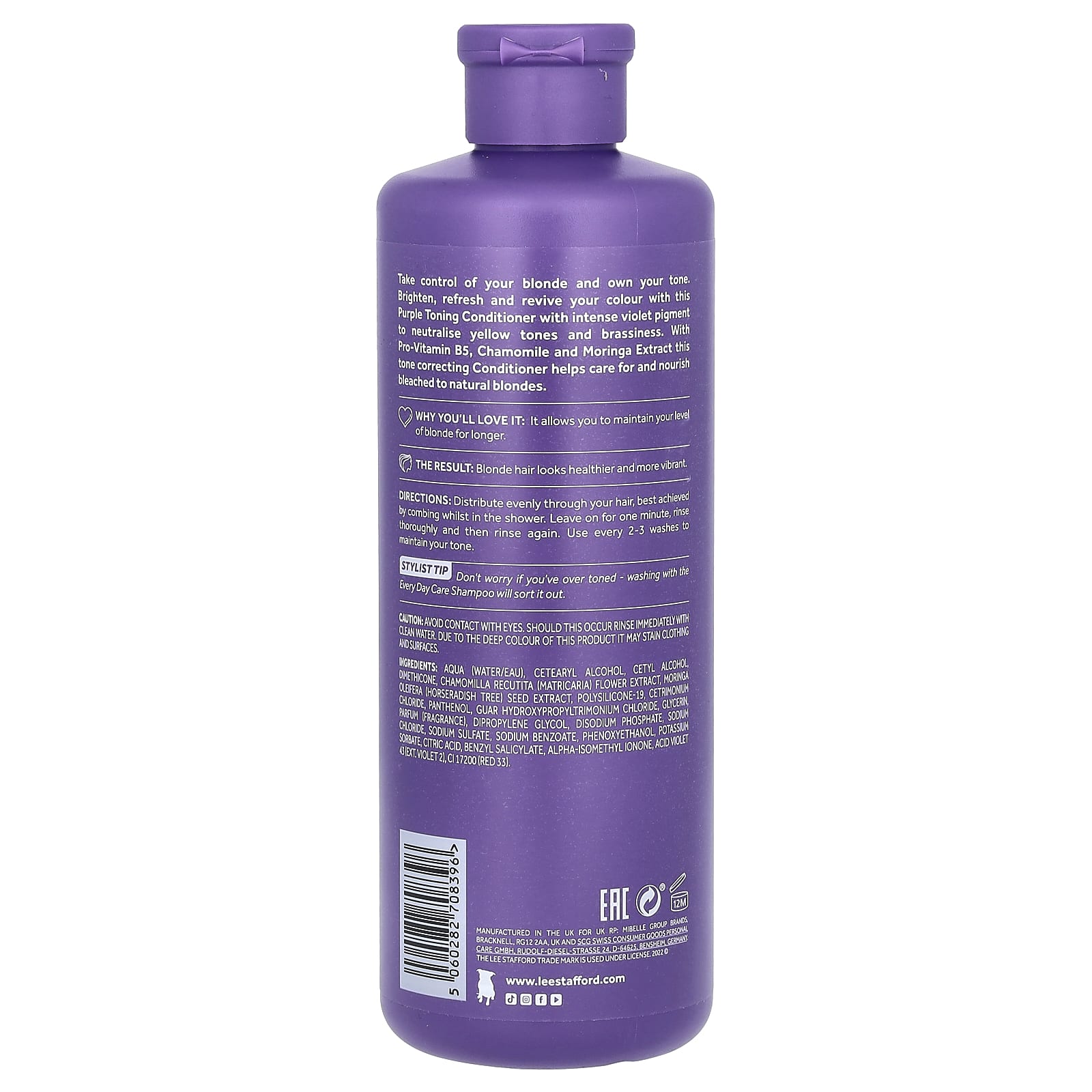 Lee Stafford, Bleach Blondes, фиолетовый оттеночный кондиционер, для осветленных, мелированных и естественно светлых волос, 500 мл (16,9 жидк. унции)