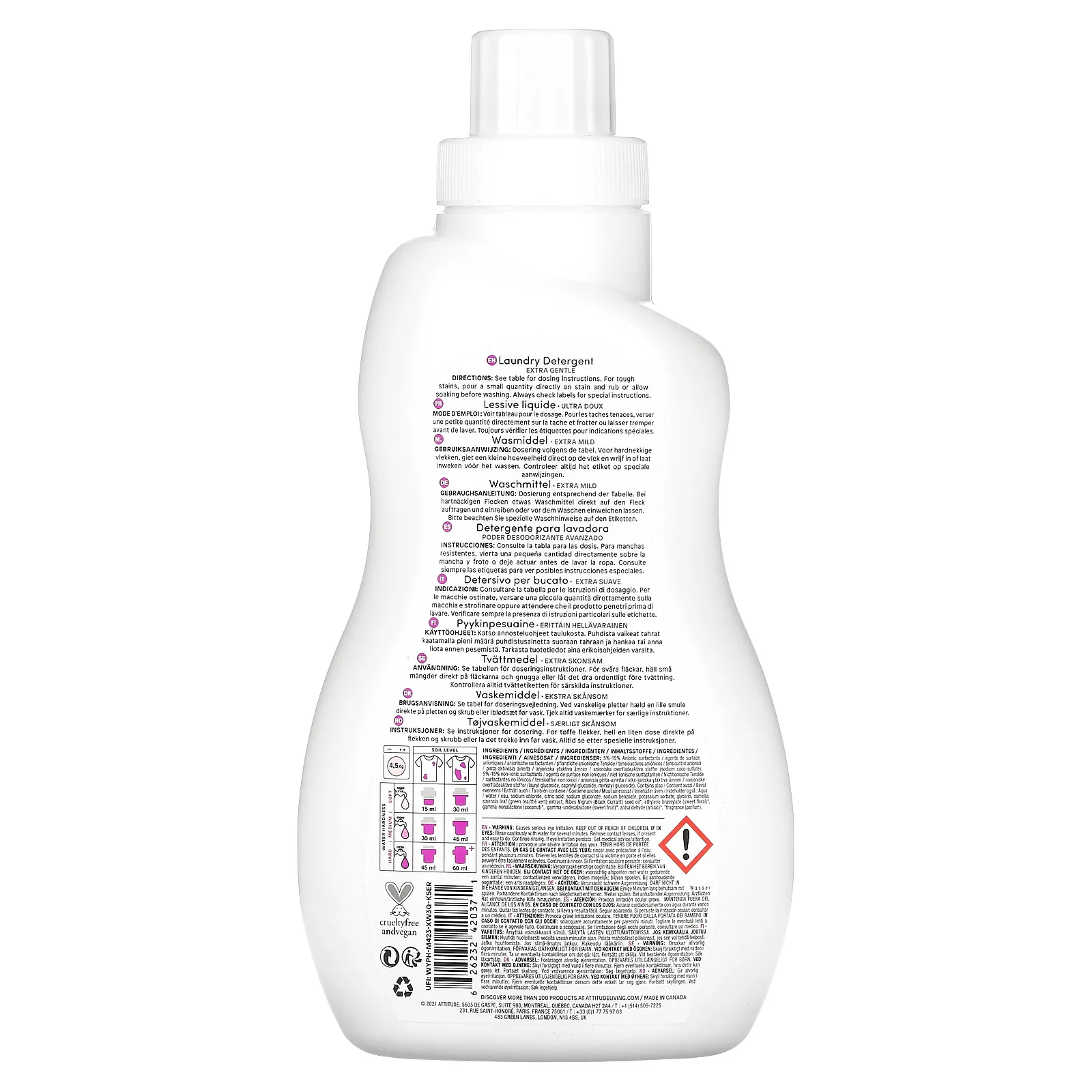 ATTITUDE, Little Ones, средство для стирки, сладкий запах, 35 стирок, 1,05 л (35,5 жидк. унции)