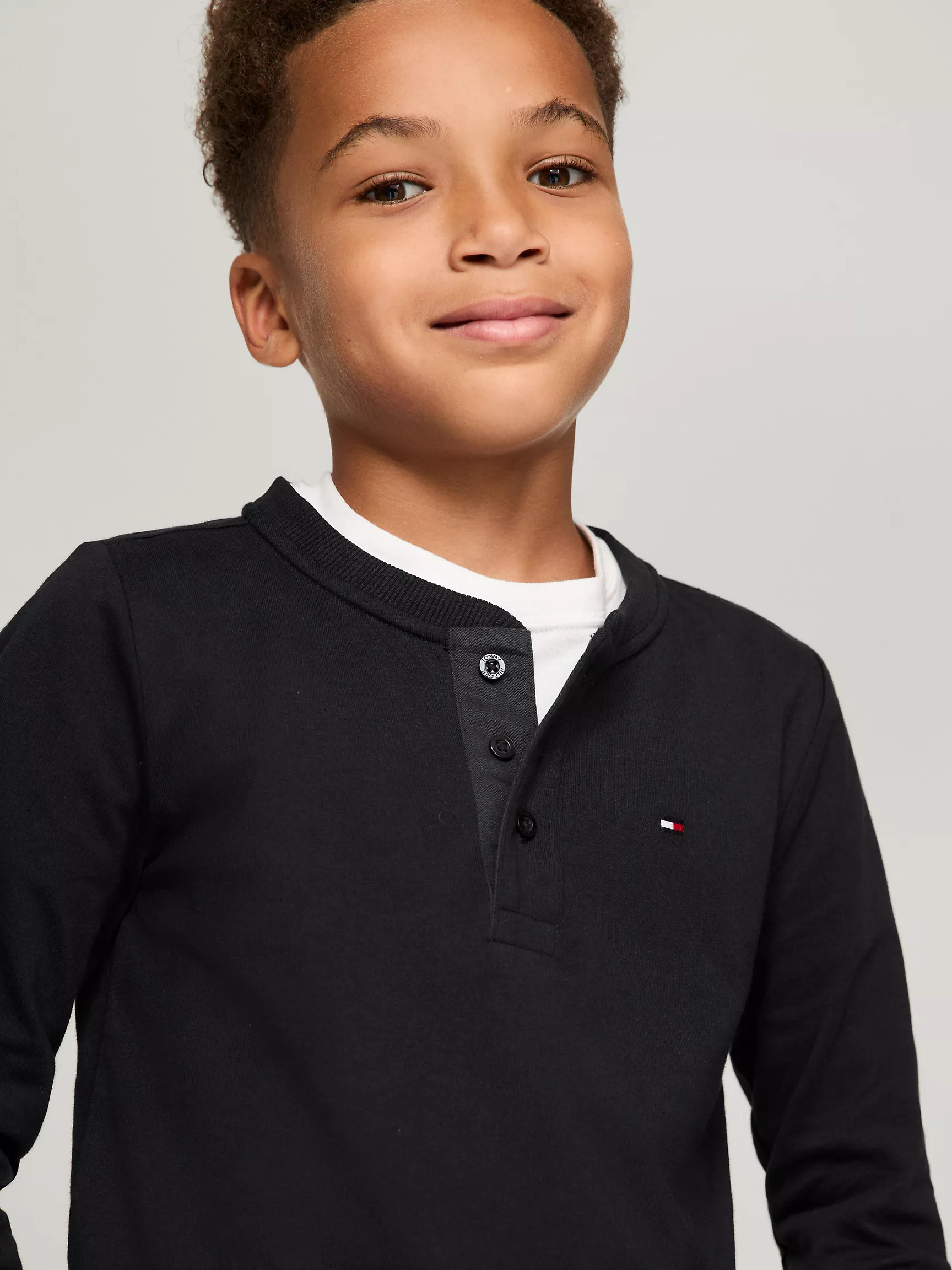 Футболка Tommy Hilfiger для мальчиков, Детская однотонная футболка Henley с длинным рукавом