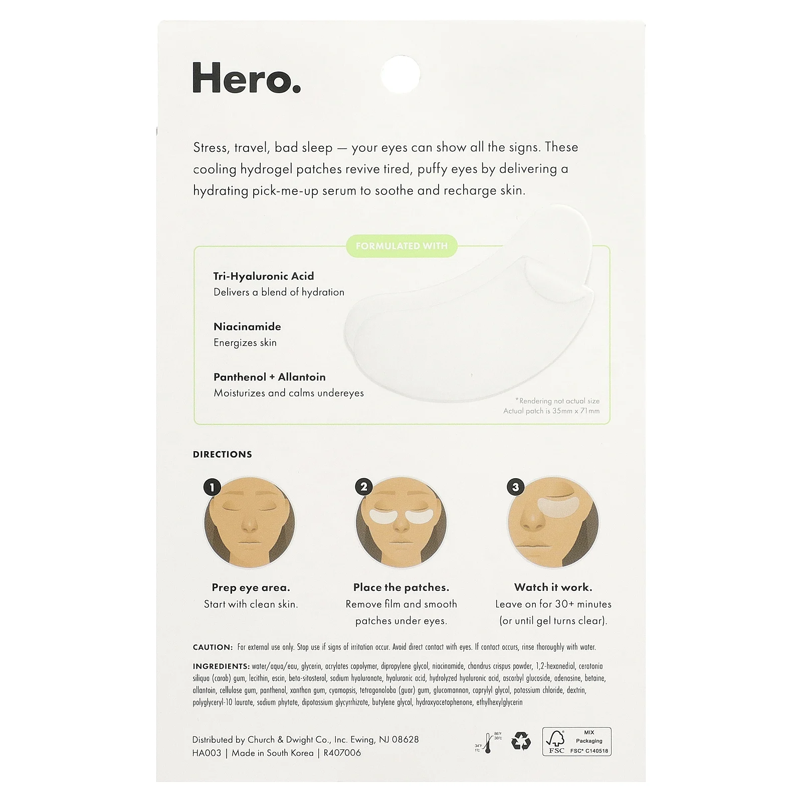 Hero Cosmetics, Mighty Patch®, от усталости глаз, 6 гидрогелевых патчей