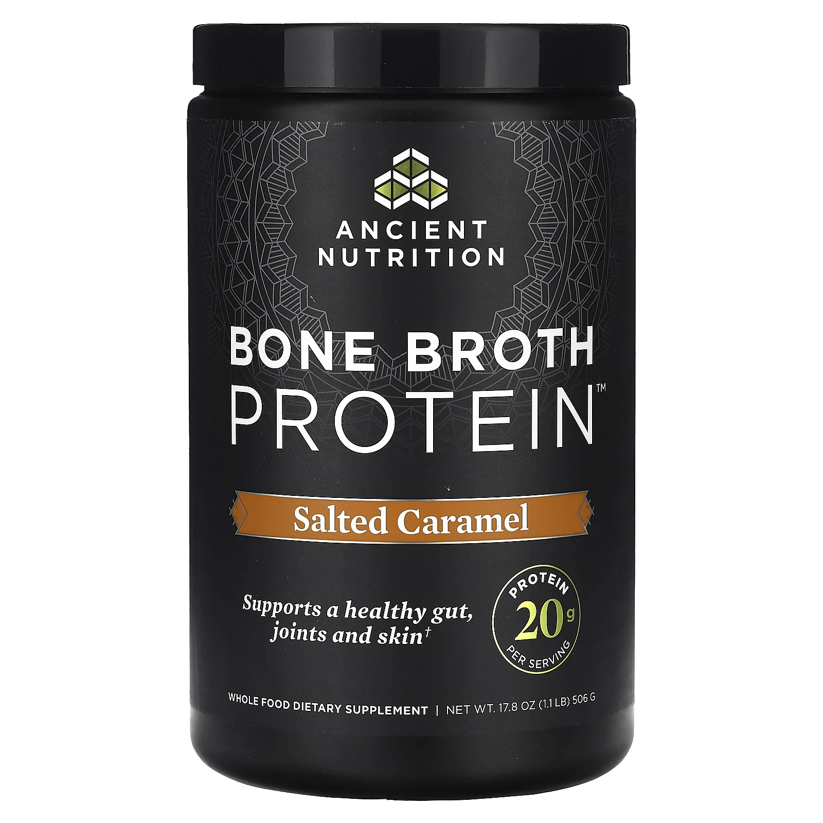 Ancient Nutrition, Bone Broth Protein, соленая карамель, 506 г (1,12 фунта)