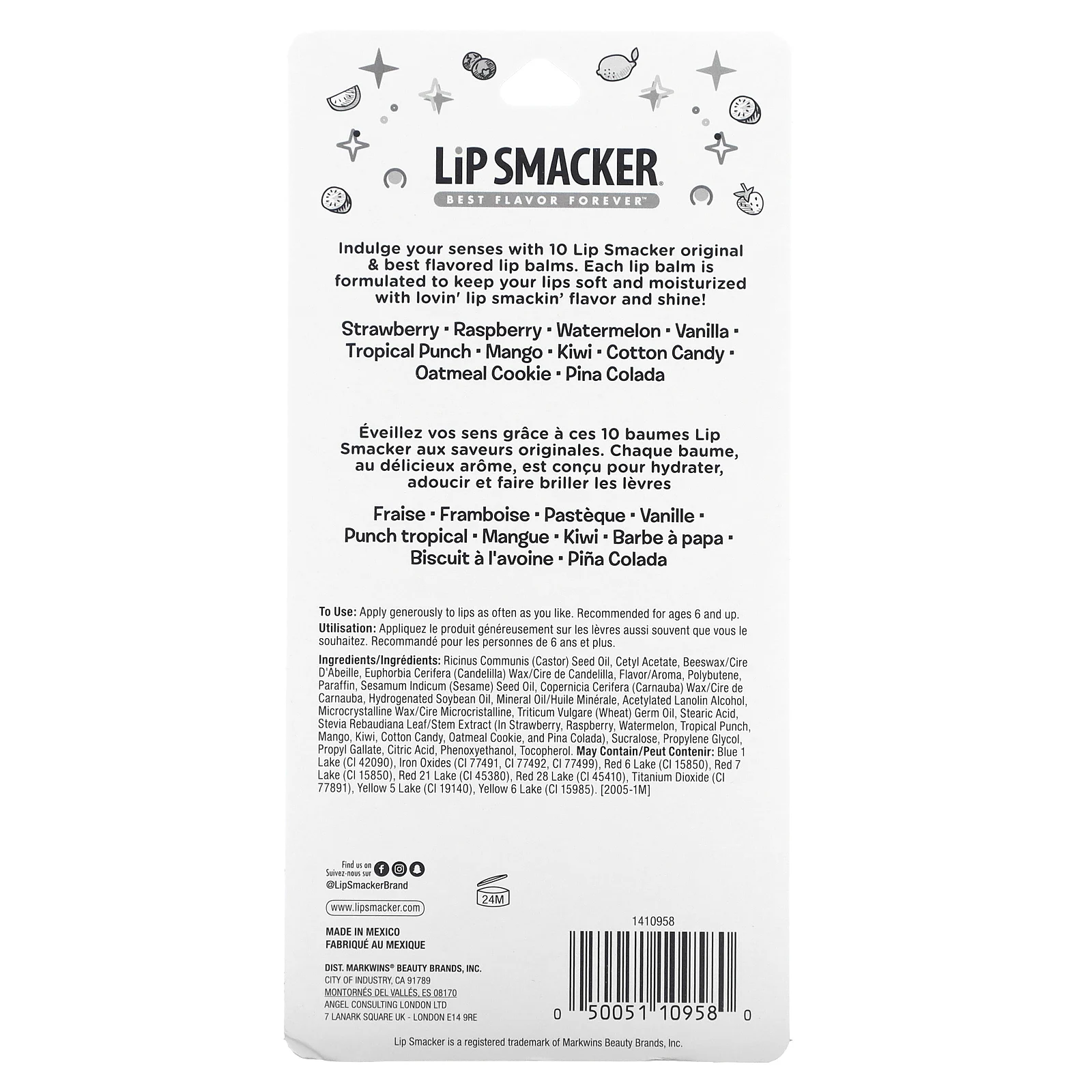 Lip Smacker, Бальзам для губ, ассорти, 10 упаковок, 4 г (0,14 унции)