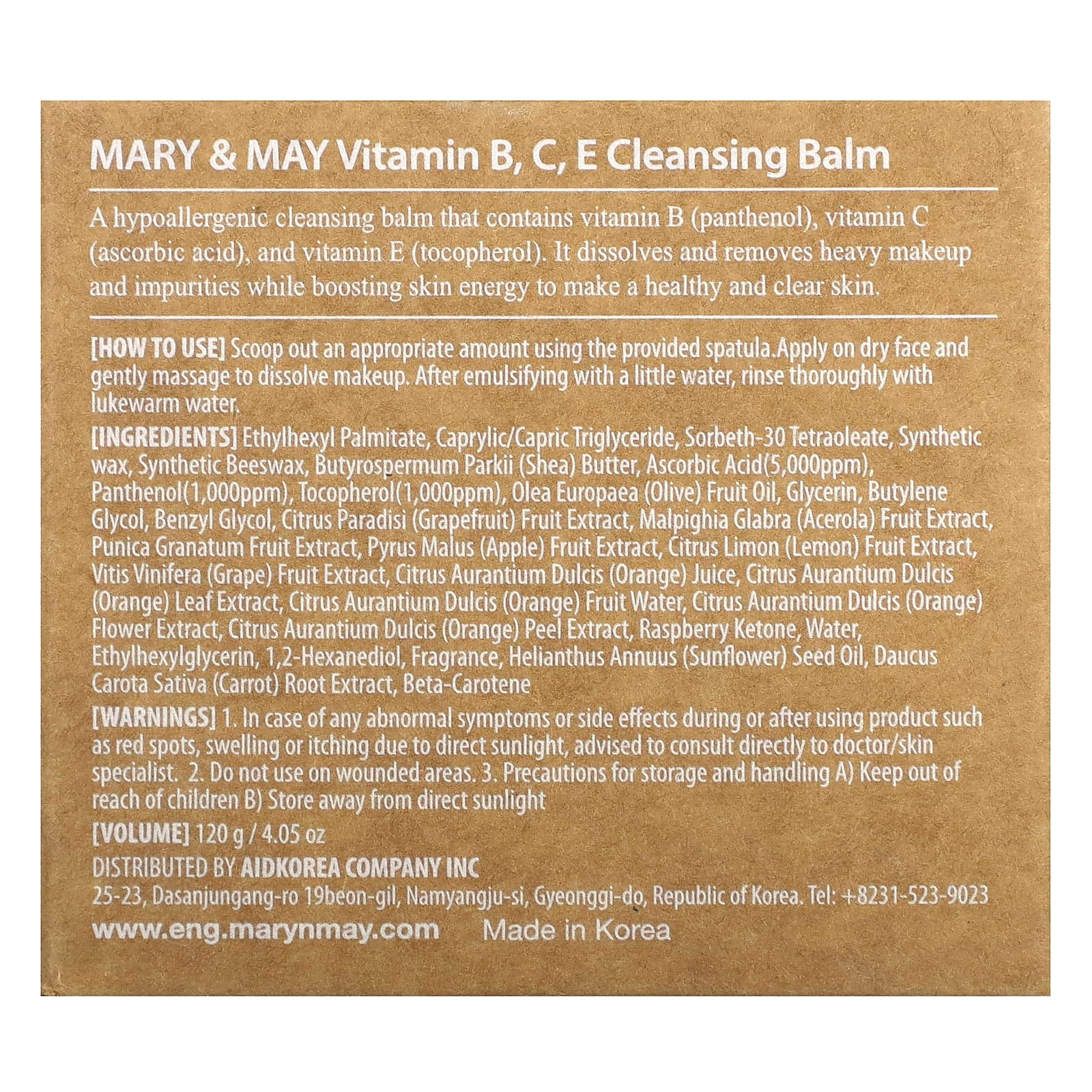 Mary & May, Очищающий бальзам с витаминами B, C, E, 120 г (4,05 унции)