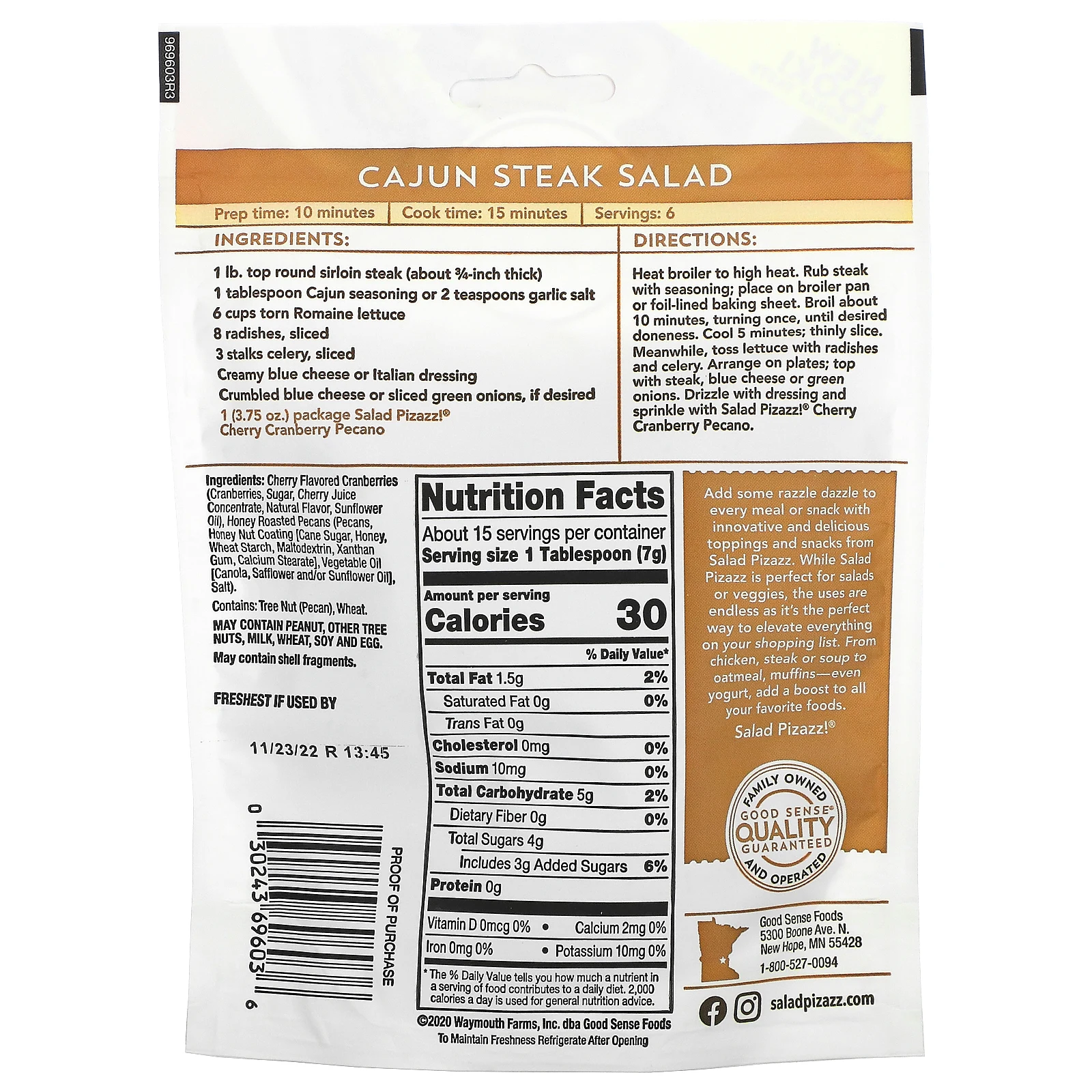 Salad Pizazz!, фруктово-ореховая посыпка, клюква с вишней и пекан, 106 г (3,75 унции)