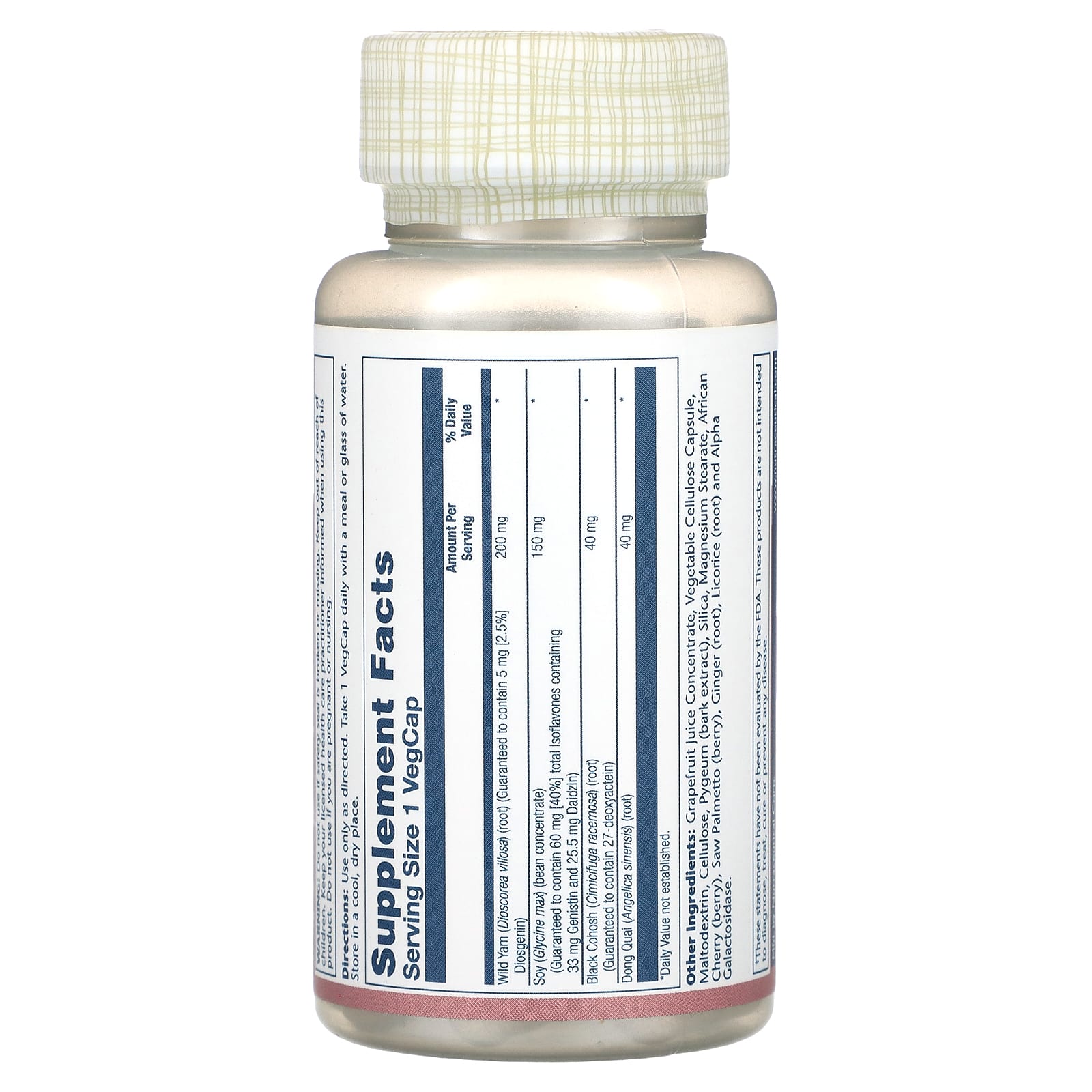 Solaray, Фитоэстроген с диким ямсом, черным клопогоном и набережной донг, 30 растительных капсул