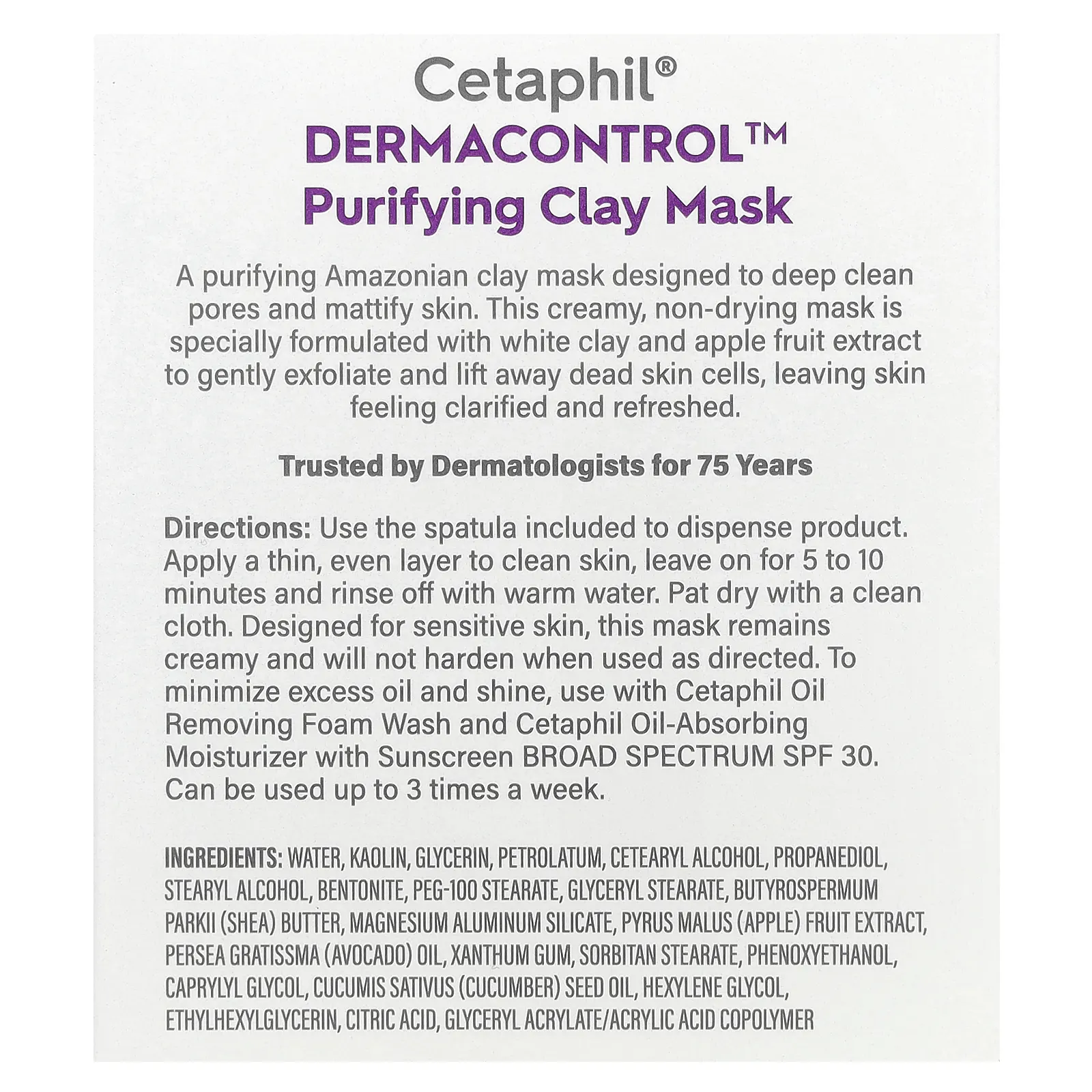Cetaphil, Pro Derma Control, косметическая маска с очищающей глиной, 85 г (3 унции)