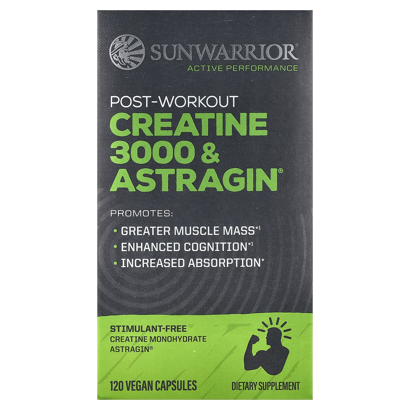 Sunwarrior, Creatine 3000 и Astragin® для приема после тренировки, 120 веганских капсул
