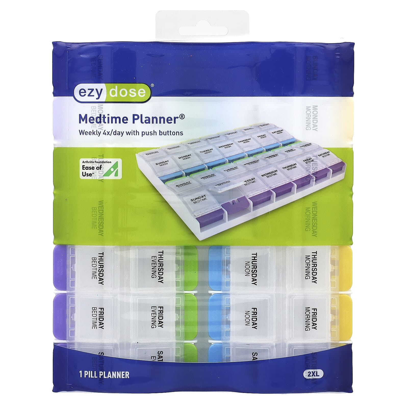 Ezy Dose, ежедневный ежедневник, 4 раза в день, с кнопкой, 2 шт., размер XL, 1 шт.