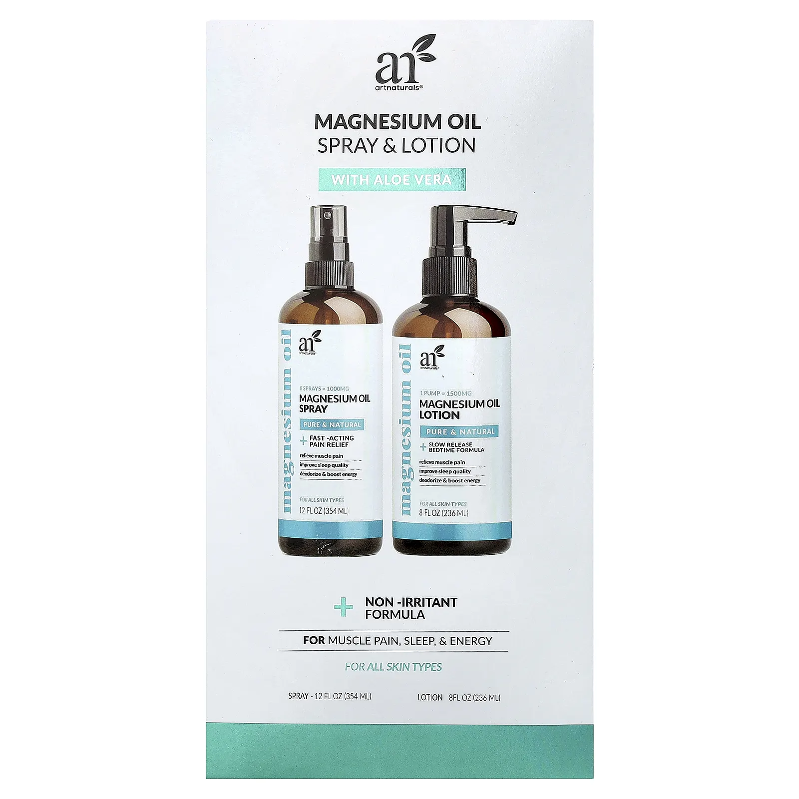 artnaturals, Магниевое масло, спрей и лосьон, набор из 2 предметов