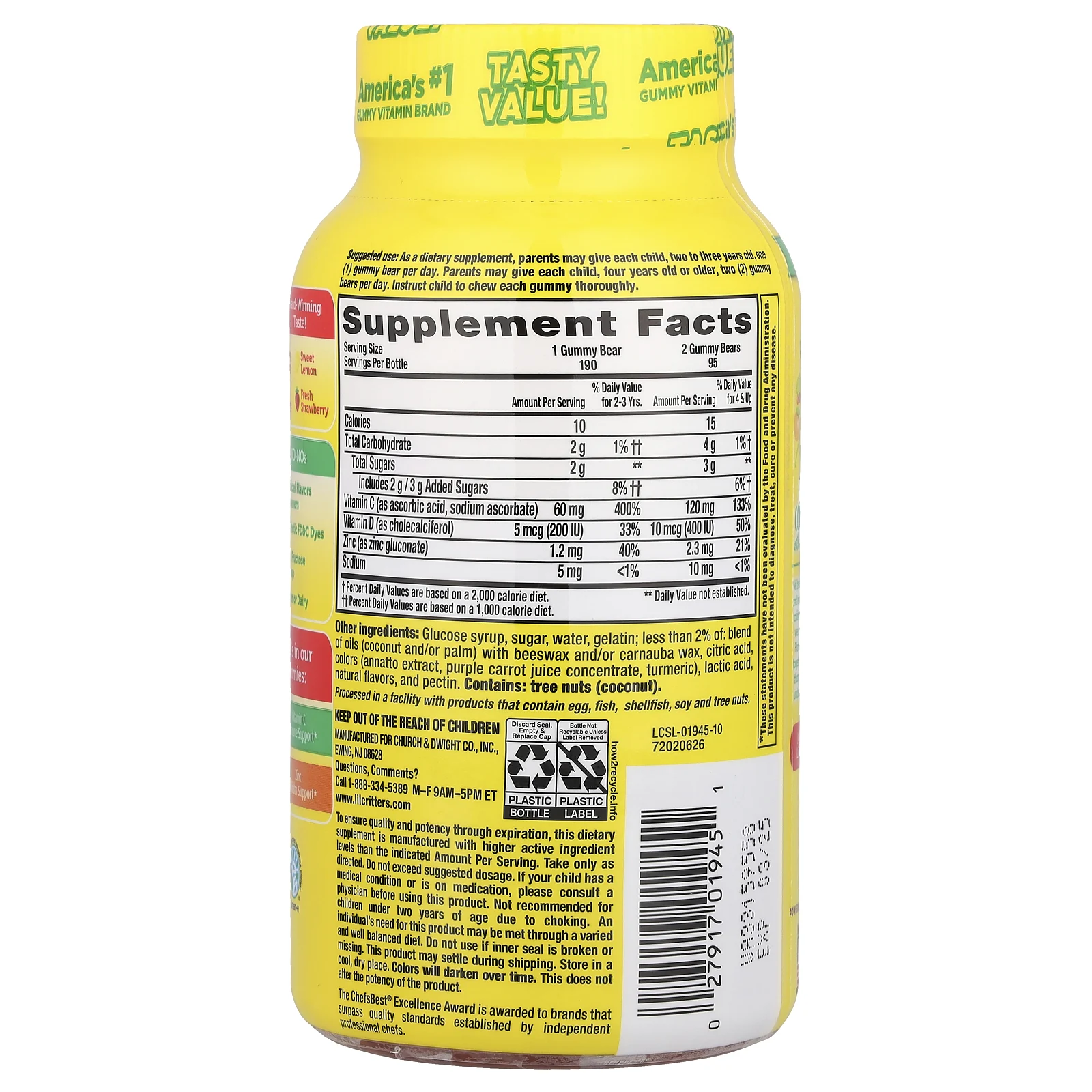 L'il Critters, Immune C с цинком и витамином D, 190 жевательных мармеладок