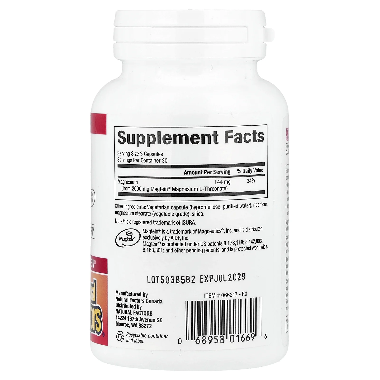 Natural Factors, Cognitive магний, 90 вегетарианских капсул (48 мг в 1 капсуле)