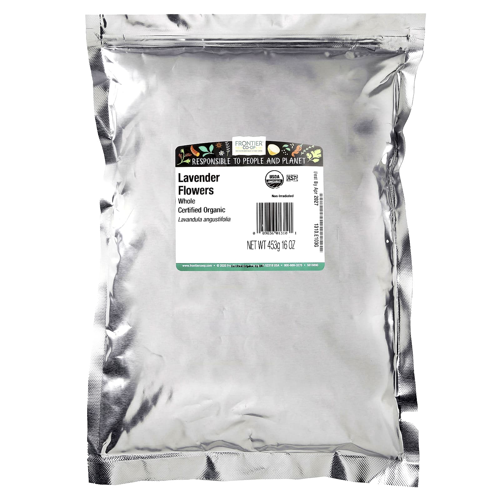 Frontier Co-op, органические цельные цветки лаванды, 453 г (16 унций)