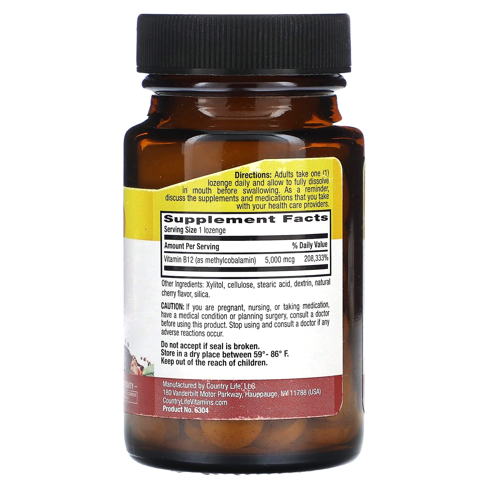 Country Life, метилированный витамин B12, со вкусом вишни, 5000 мкг, 60 пастилок