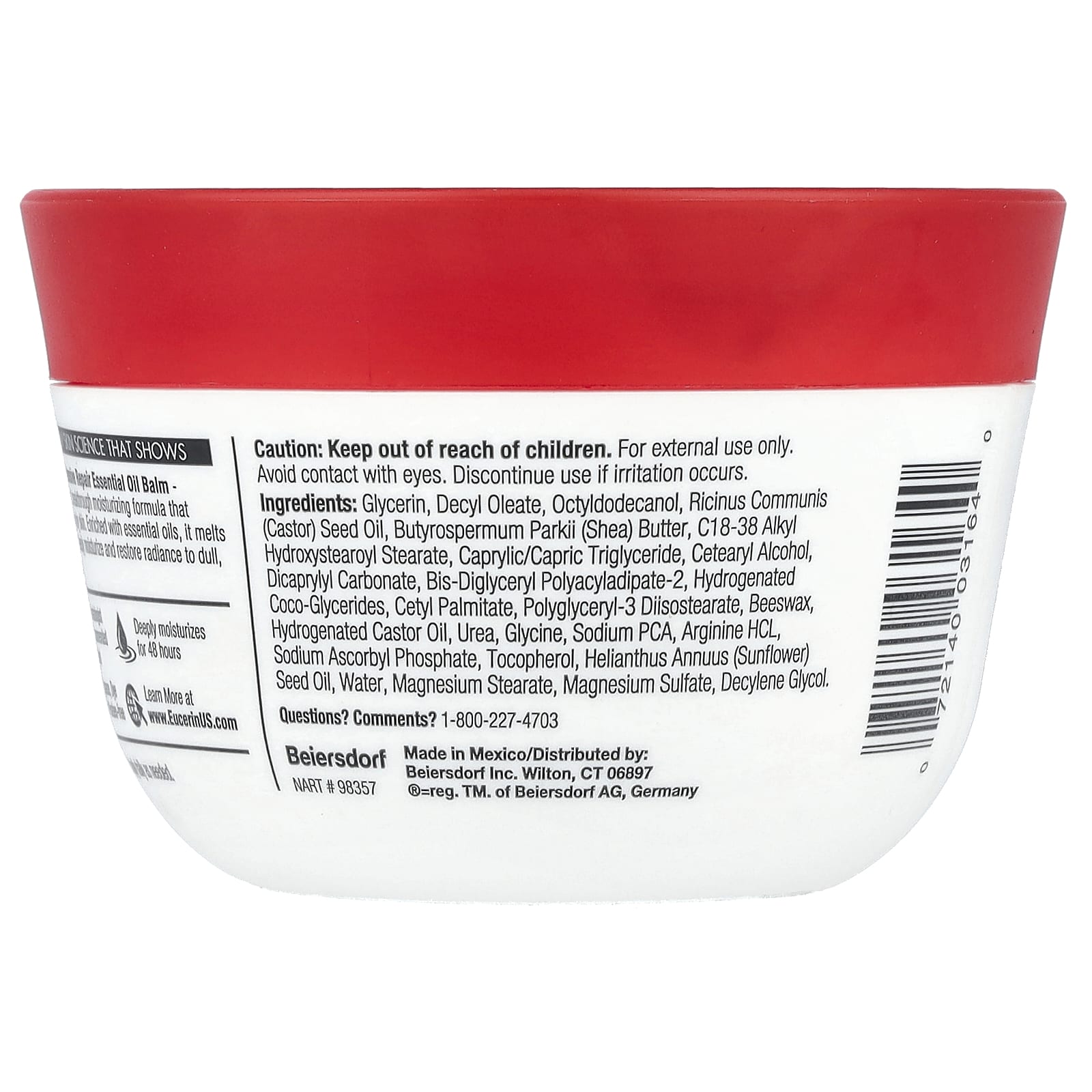 Eucerin, Бальзам с эфирным маслом для интенсивного восстановления, без отдушек, 198 г (7 унций)