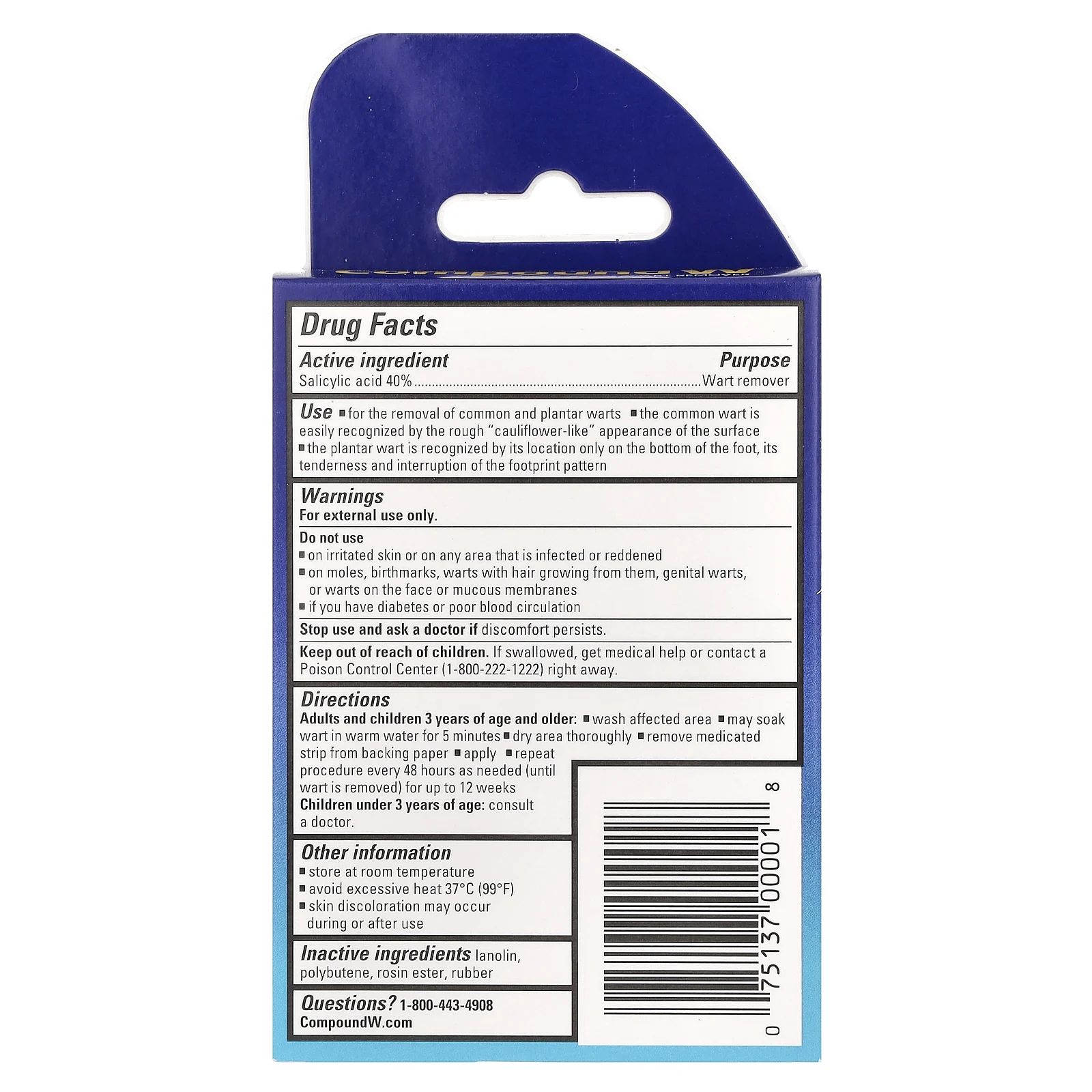 Compound W, средство для удаления бородавок, одноразовые пластыри, максимальная сила действия, для детей от 3 лет, 10 лечебных пластырей