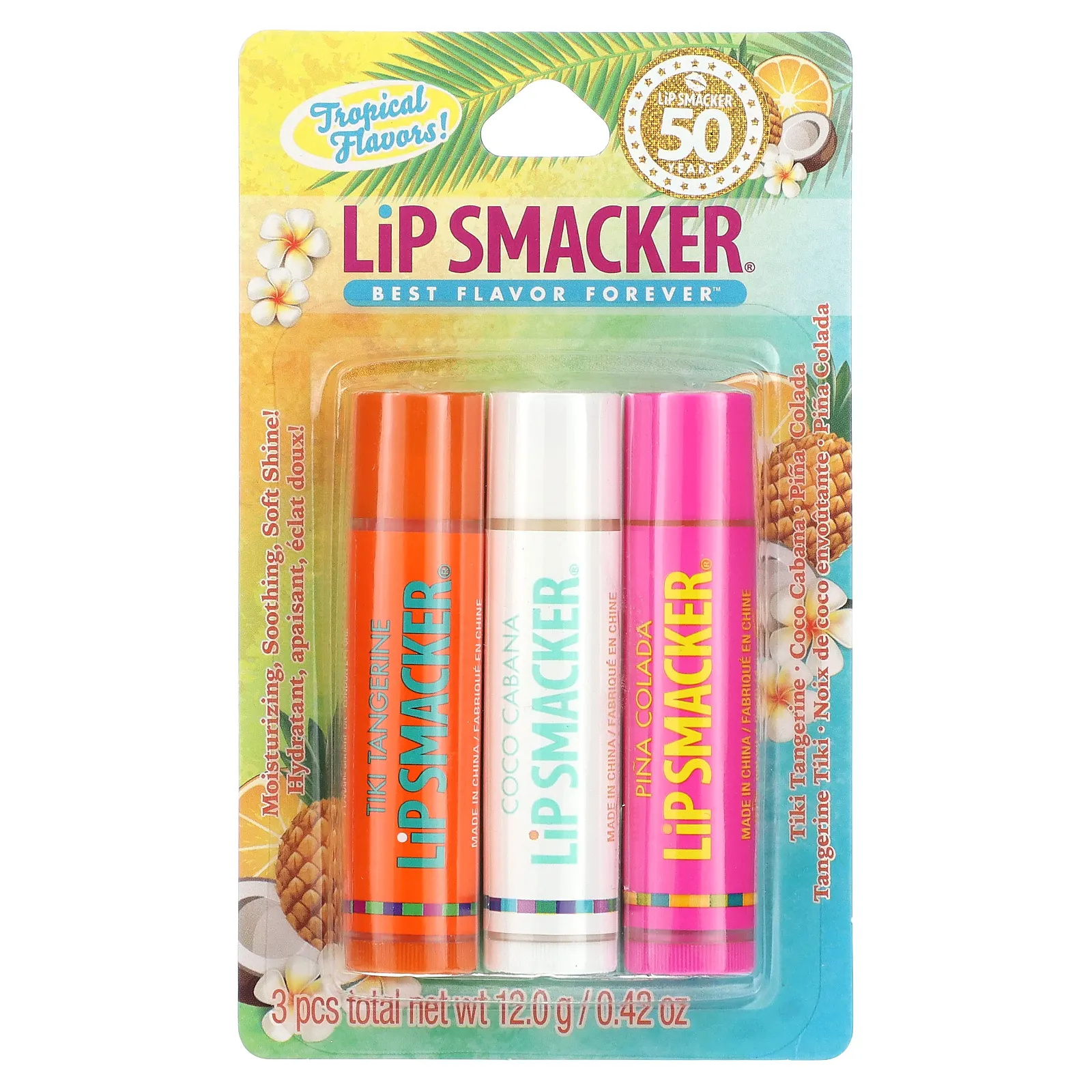 Lip Smacker, бальзам для губ, тропические ароматы, 3 шт. в упаковке, 12 г (0,42 унции)
