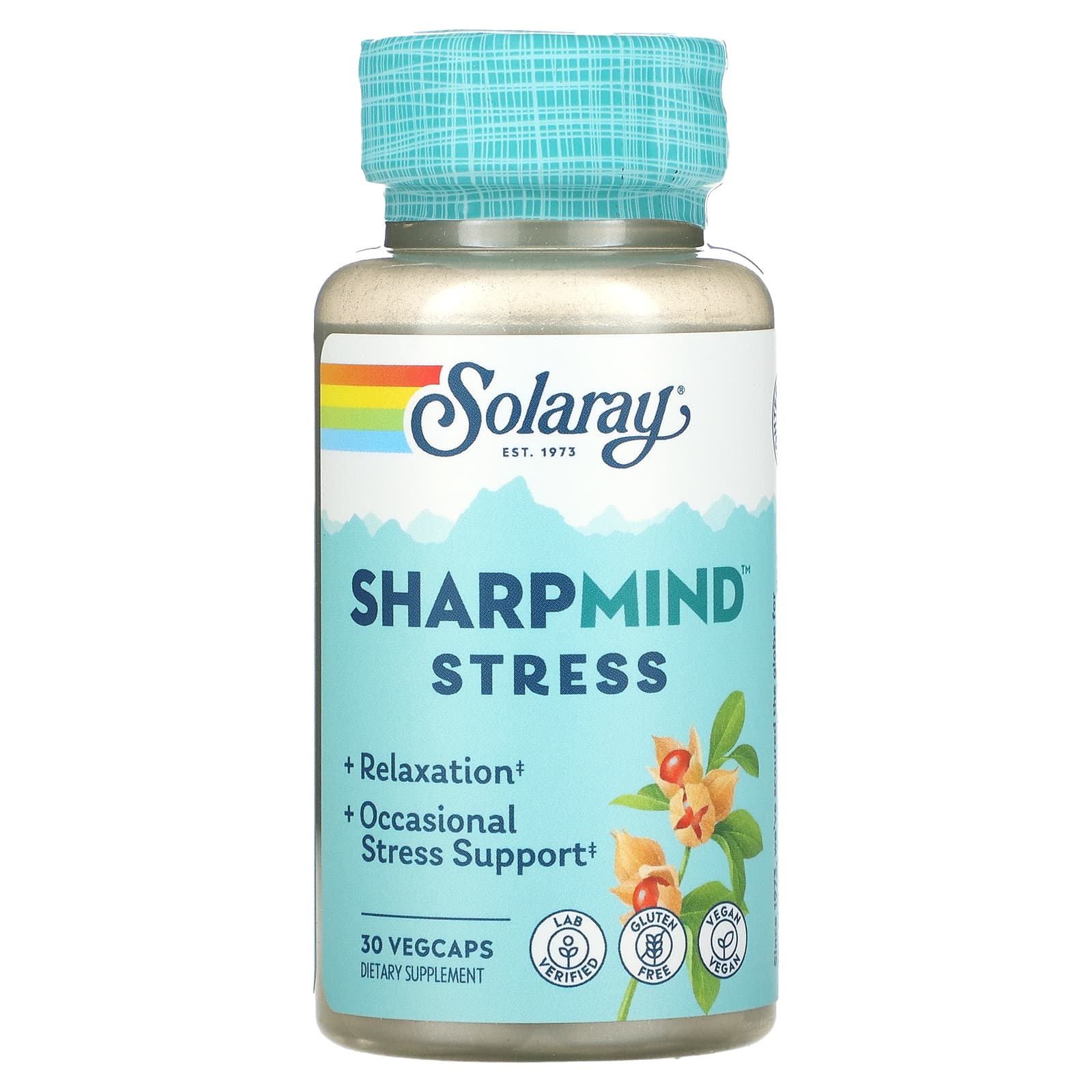 Solaray, SharpMind Stress, успокаивающее средство, 30 растительных капсул