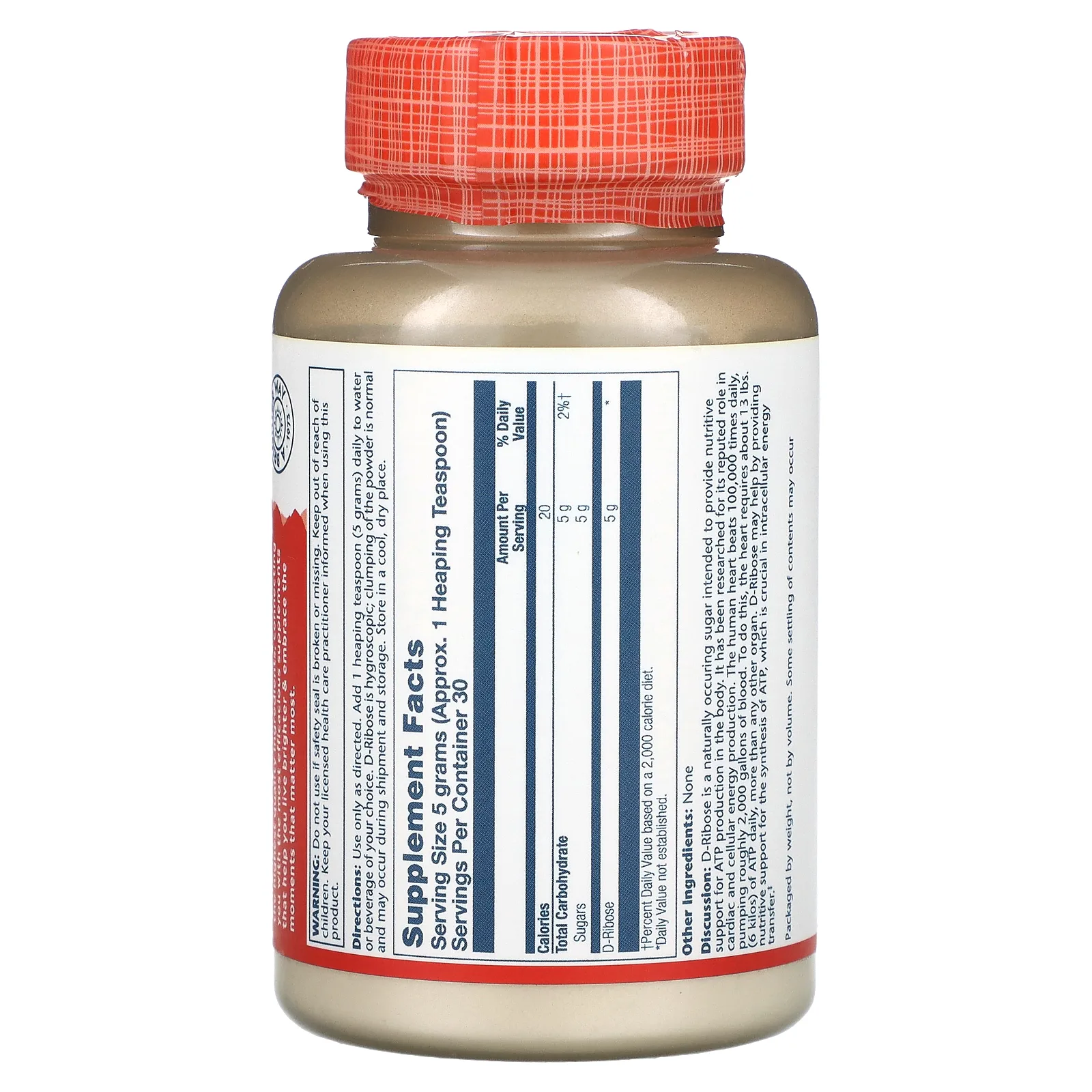 Solaray, D-рибоза в порошке, 5000 мг, 150 г (5,3 унции)