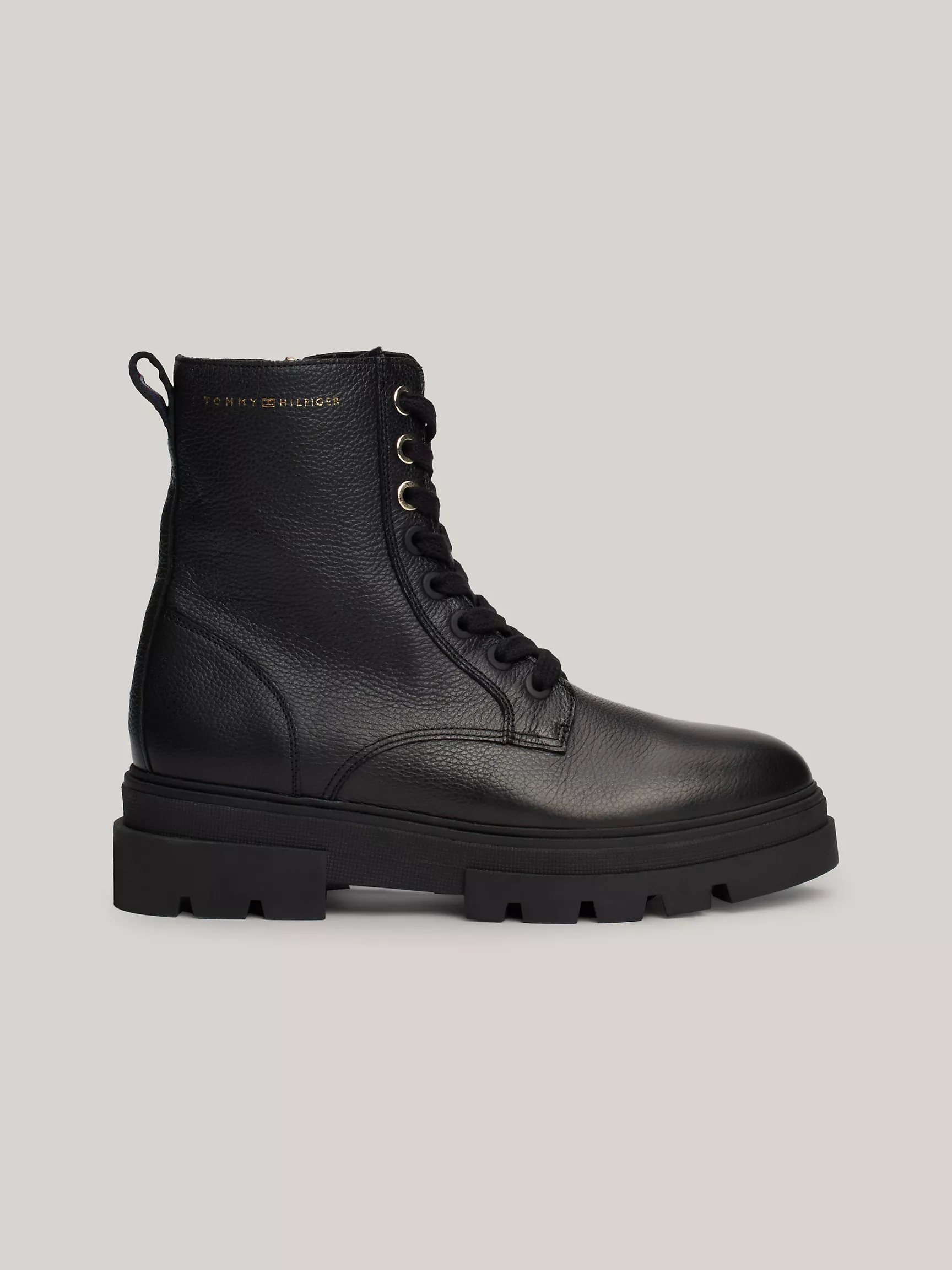 Женские ботинки Tommy Hilfiger, Кожаные ботинки на шнуровке с рифленой подошвой и логотипом