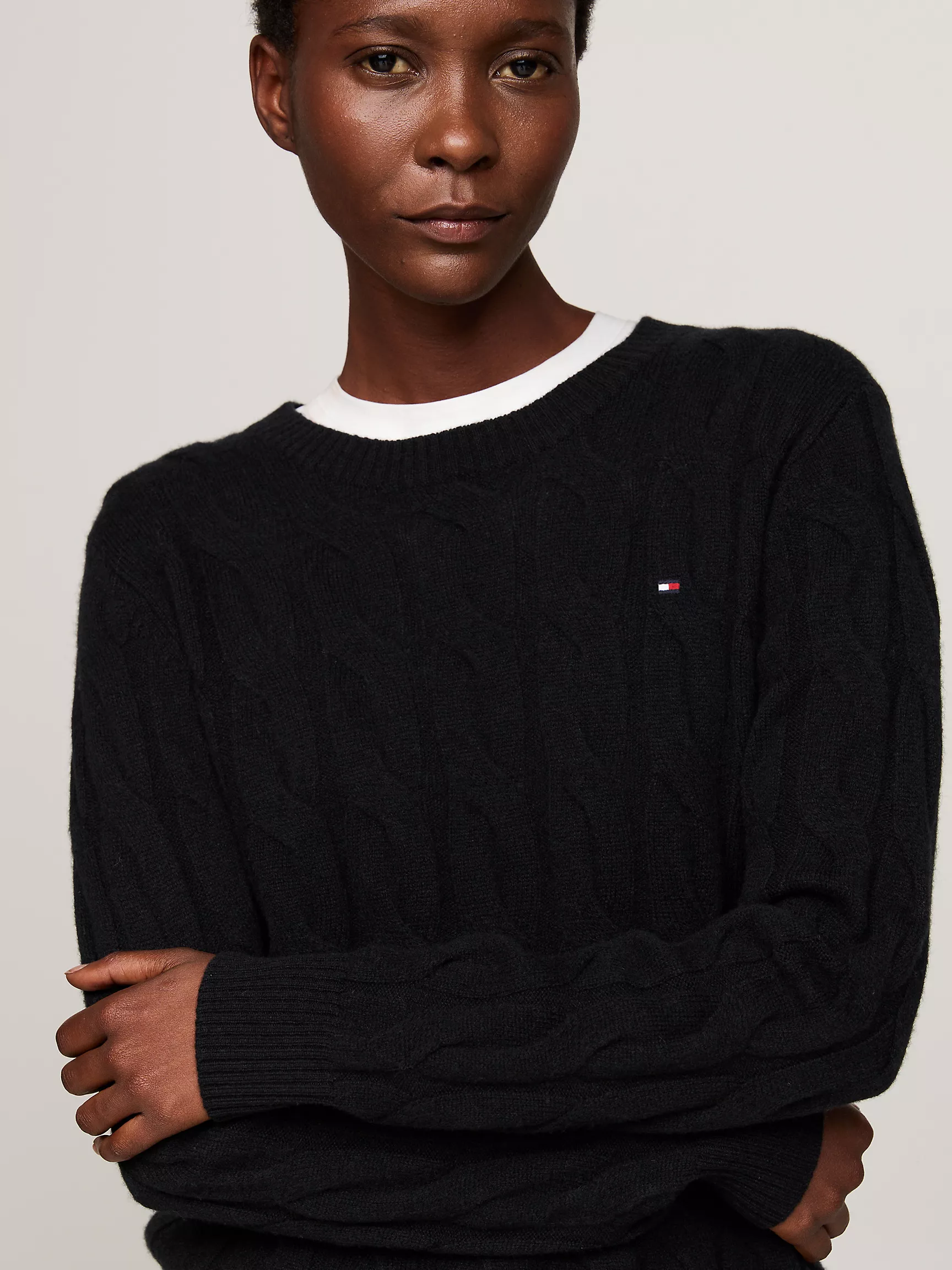 Женский свитер Tommy Hilfiger, Вязаный шерстяной свитер с узором "косы"