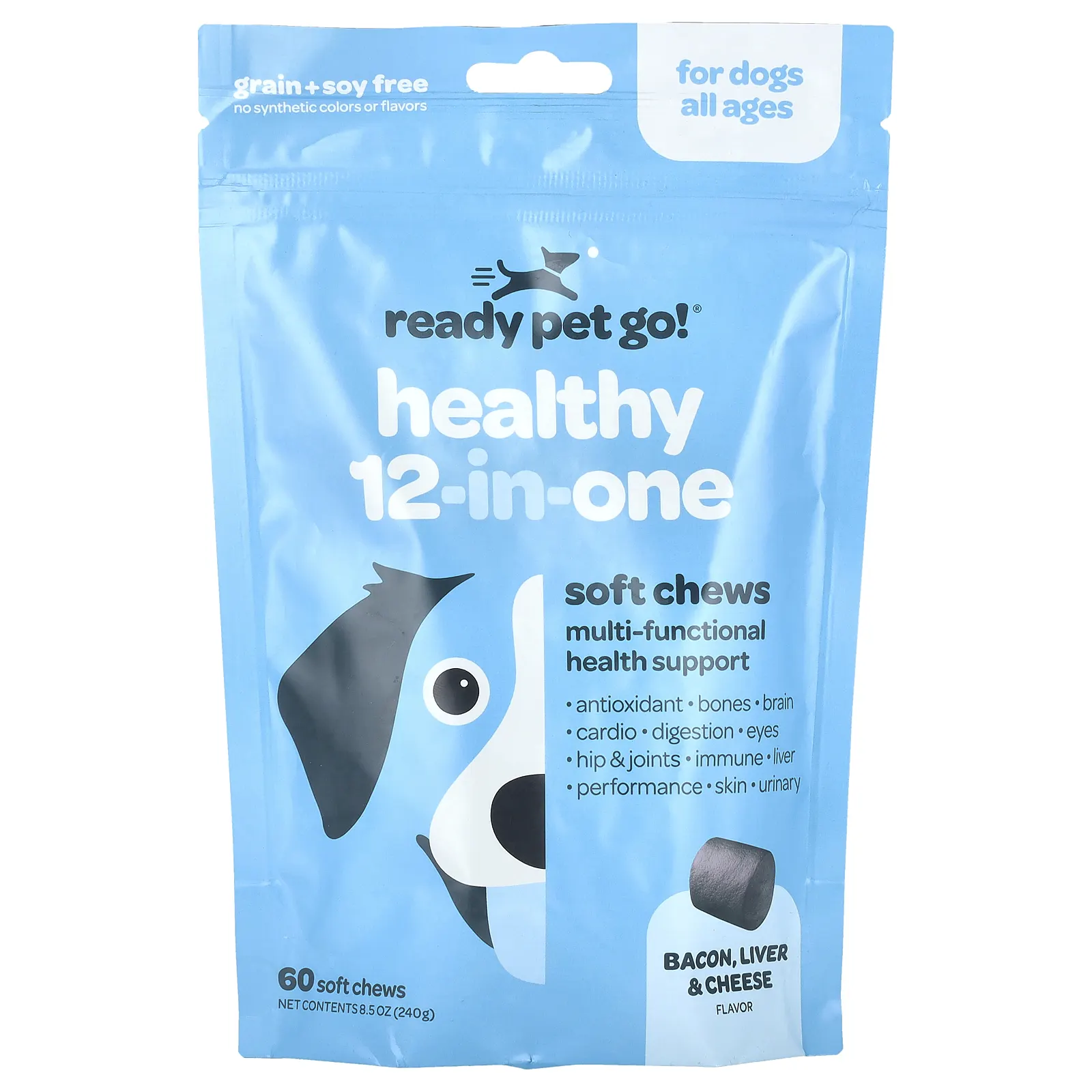 Ready Pet Go, Healthy 12-in-One, для собак, для всех возрастов, бекон, печень и сыр, 60 жевательных таблеток, 240 г (8,5 унции)