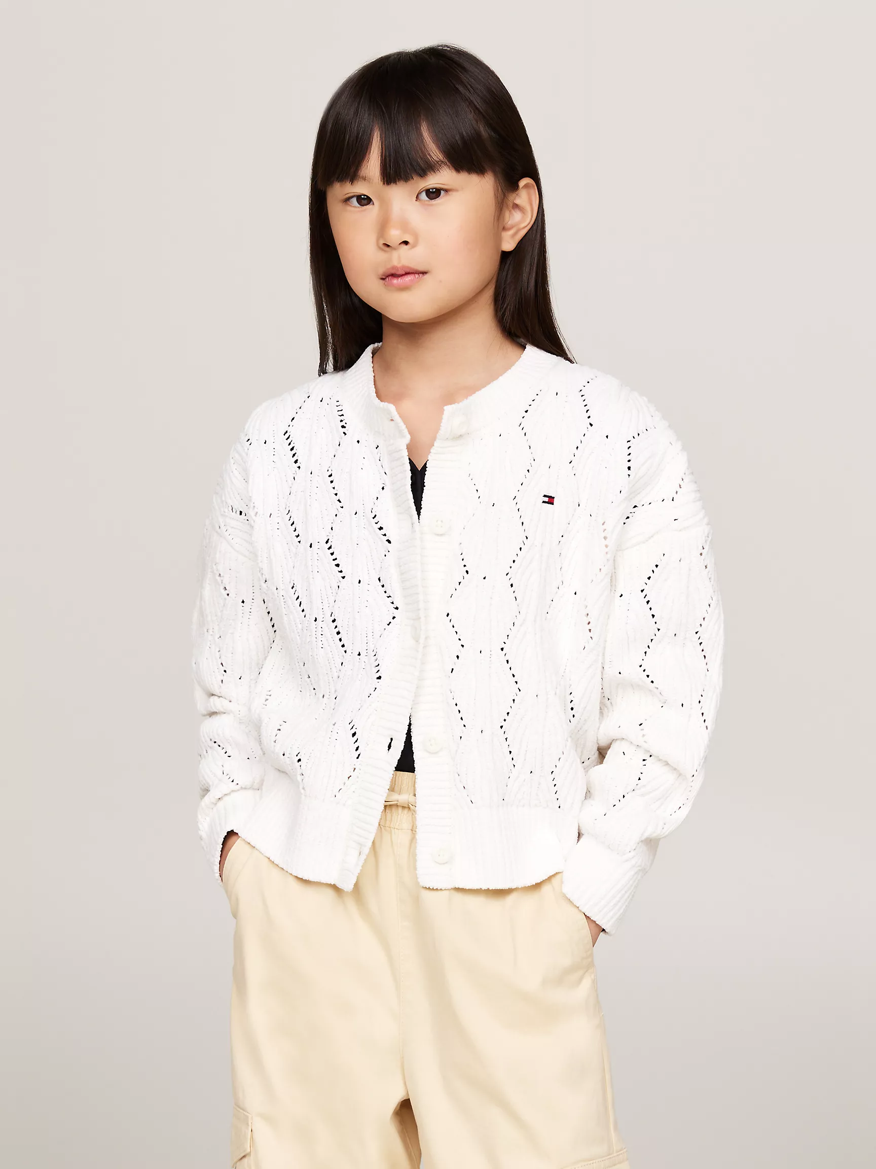 Свитер для девочки Tommy Hilfiger, Детский однотонный кардиган из шенилла