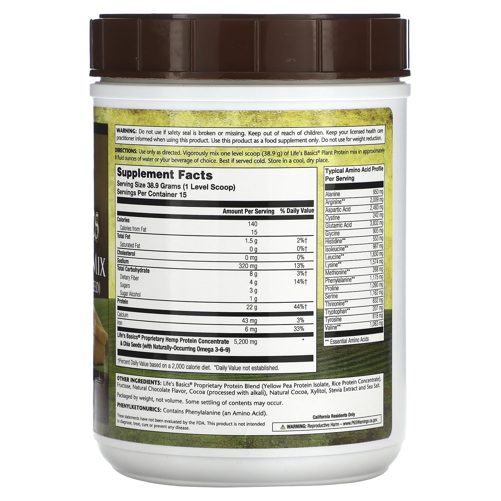 LifeTime Vitamins, Life's Basics, смесь растительных белков, натуральный шоколад, 584 г (1,29 фунта)