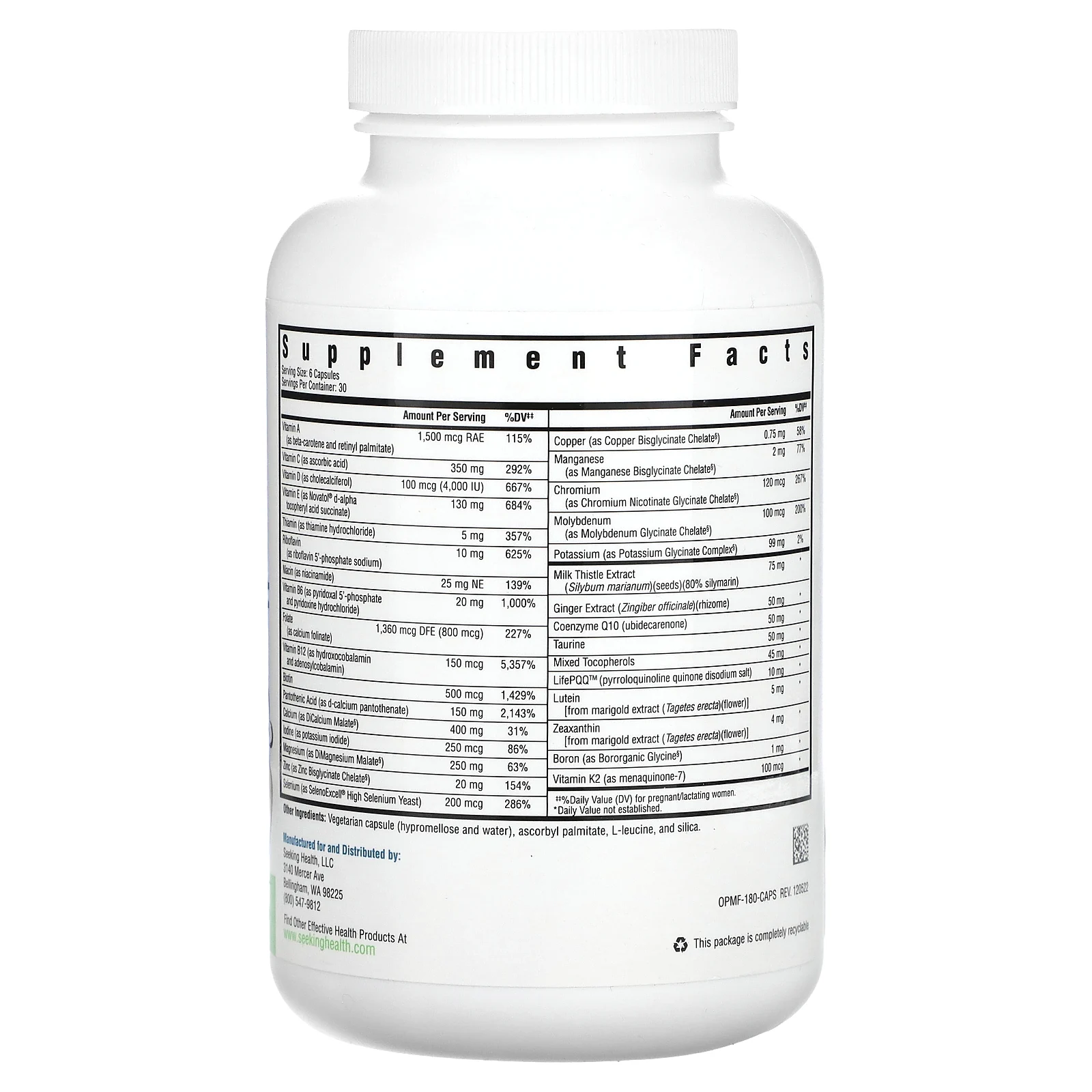 Seeking Health, Optimal Prenatal, безметила, 180 вегетарианских капсул