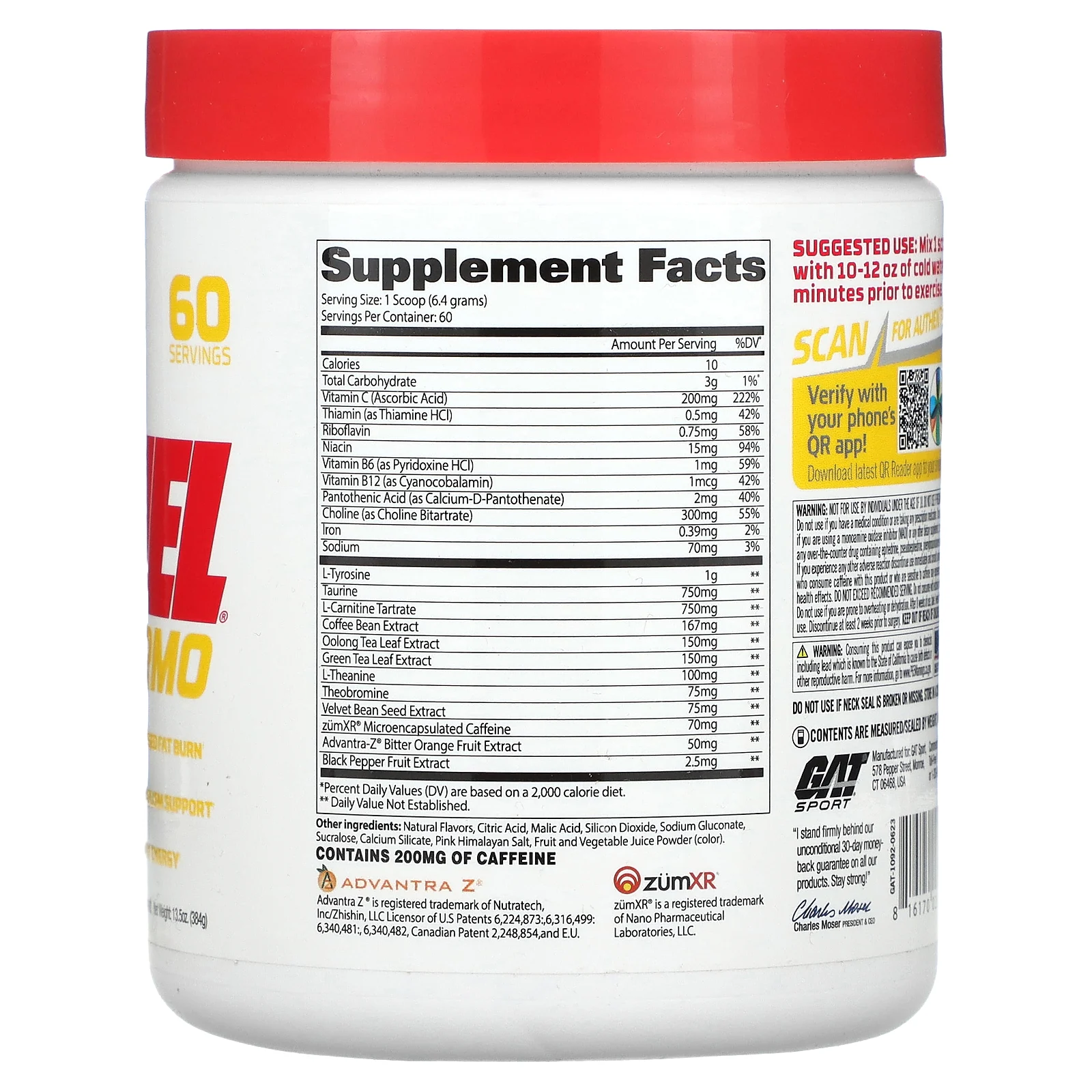 GAT, JetFuel Thermo, сжигатель жира, клубничный лимонад, 384 г (13,5 унции)