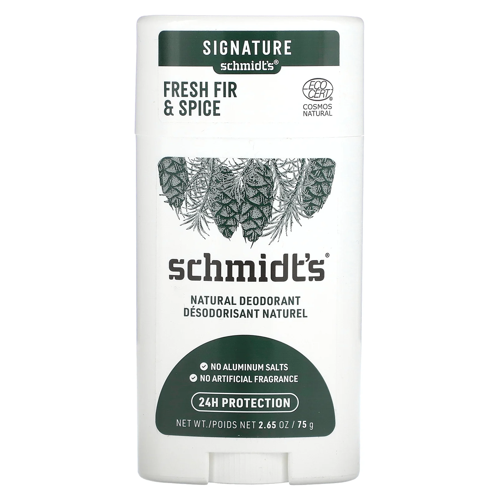 Schmidt's, Натуральный дезодорант, свежая ель и специи, 75 г (2,65 унции)