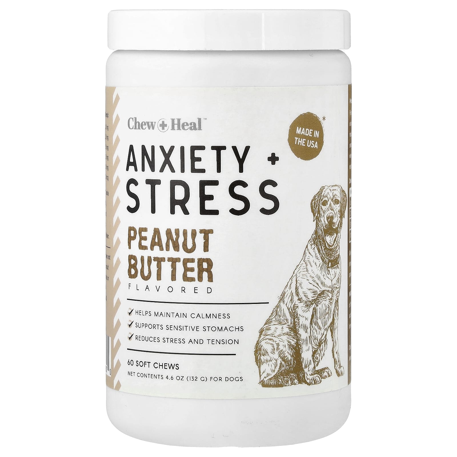 Chew + Heal, добавка для стресса и стресса, для собак, арахисовая паста, 60 жевательных таблеток, 132 г (4,6 унции)