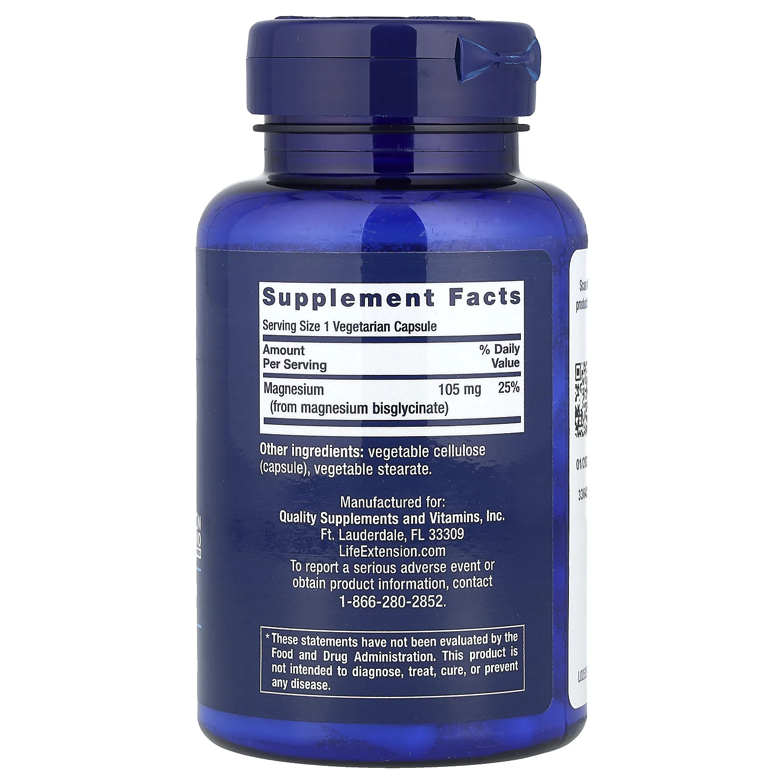 Life Extension, Глицинат магния, 90 вегетарианских капсул (105 мг на капсулу)