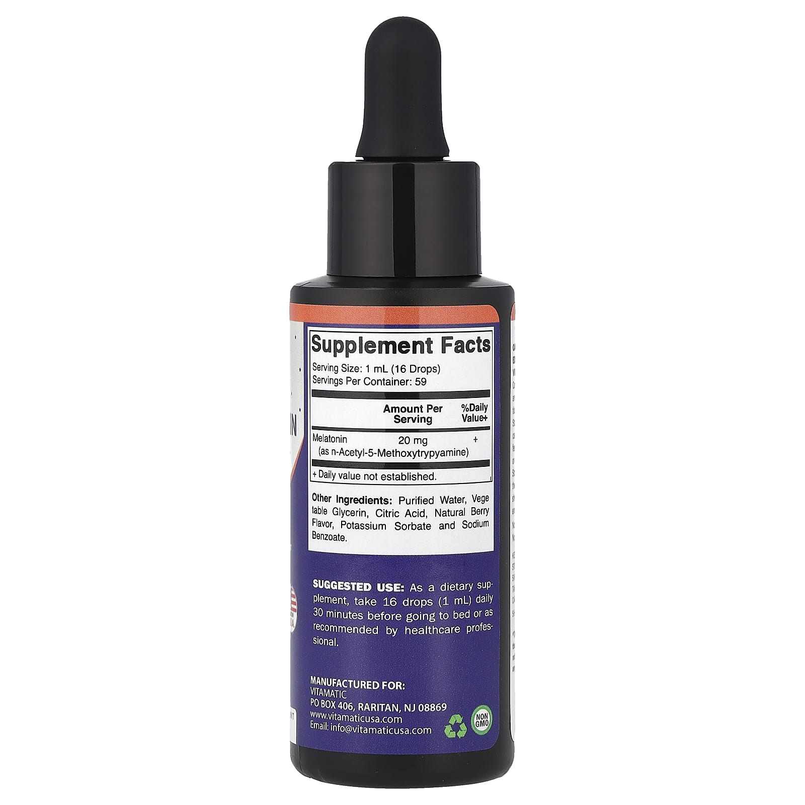 Vitamatic, Жидкий мелатонин, натуральные ягоды, 20 мг, 59 мл (2 жидк. Унции)