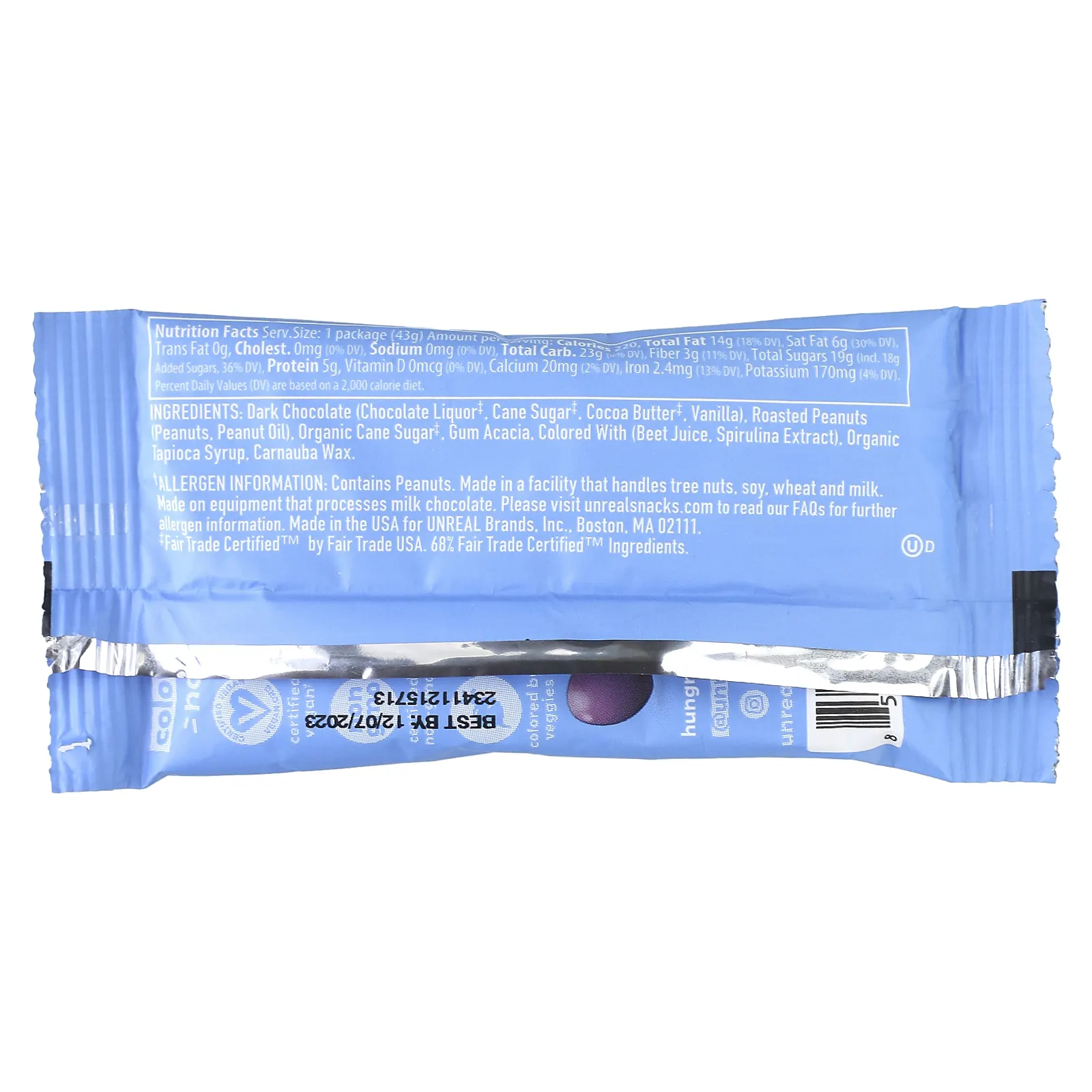 Unreal, Темный шоколад с арахисом и драгоценными камнями, 43 г (1,5 унции)